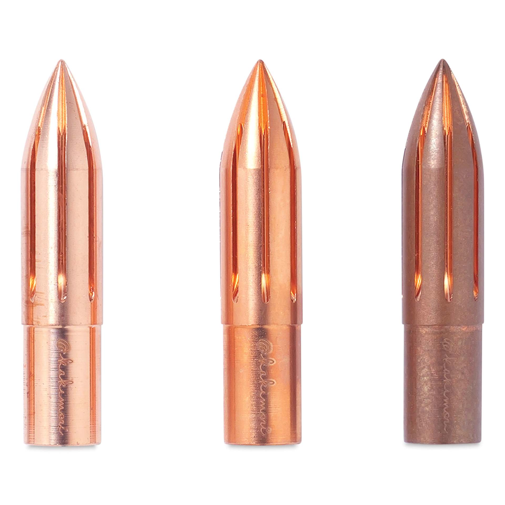 Kakimori Metal Dip Pen Nib - Copper, showing progress of patina from natural aging