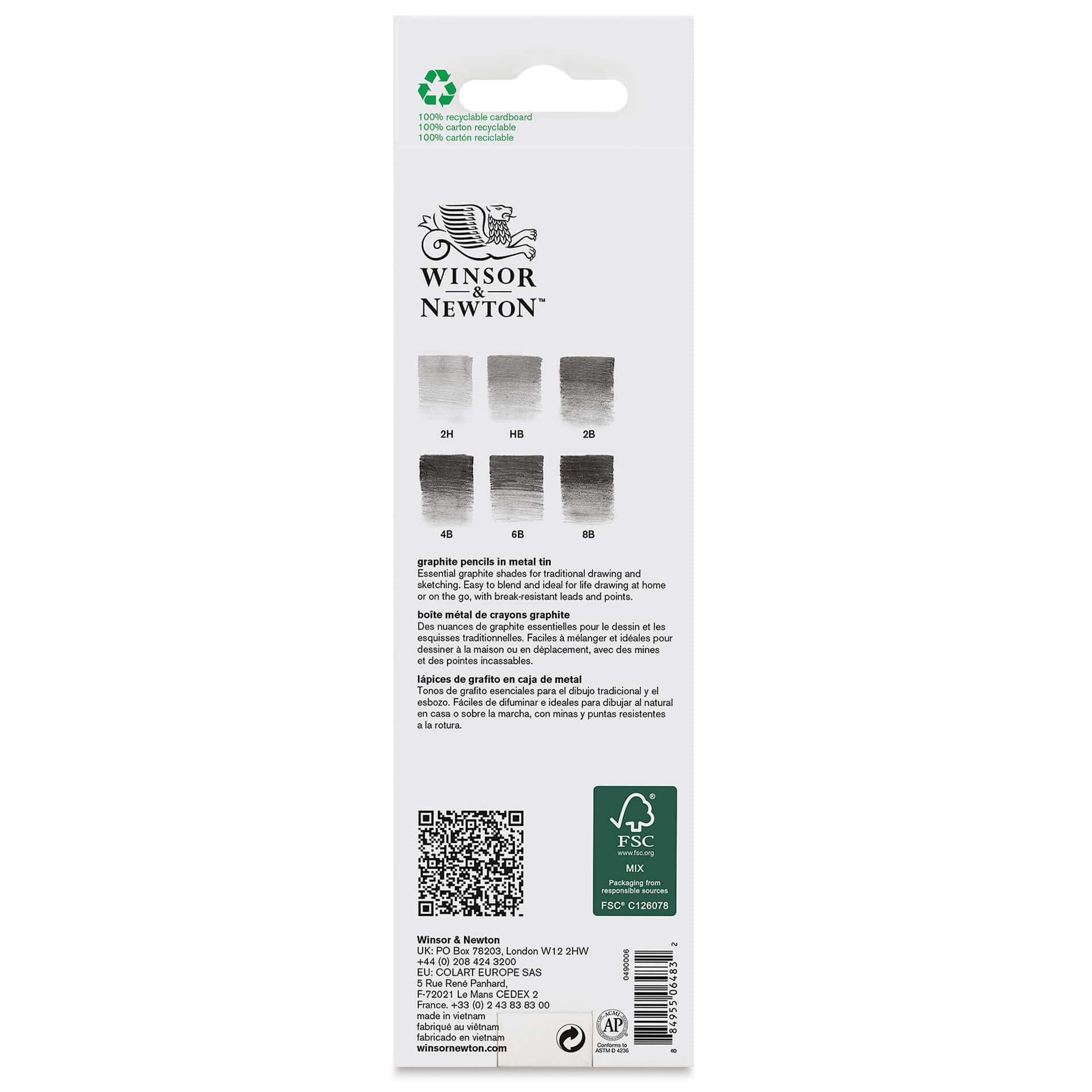 Winsor & Newton Studio Collection Graphite Pencils - Set of 6, back of the packaging