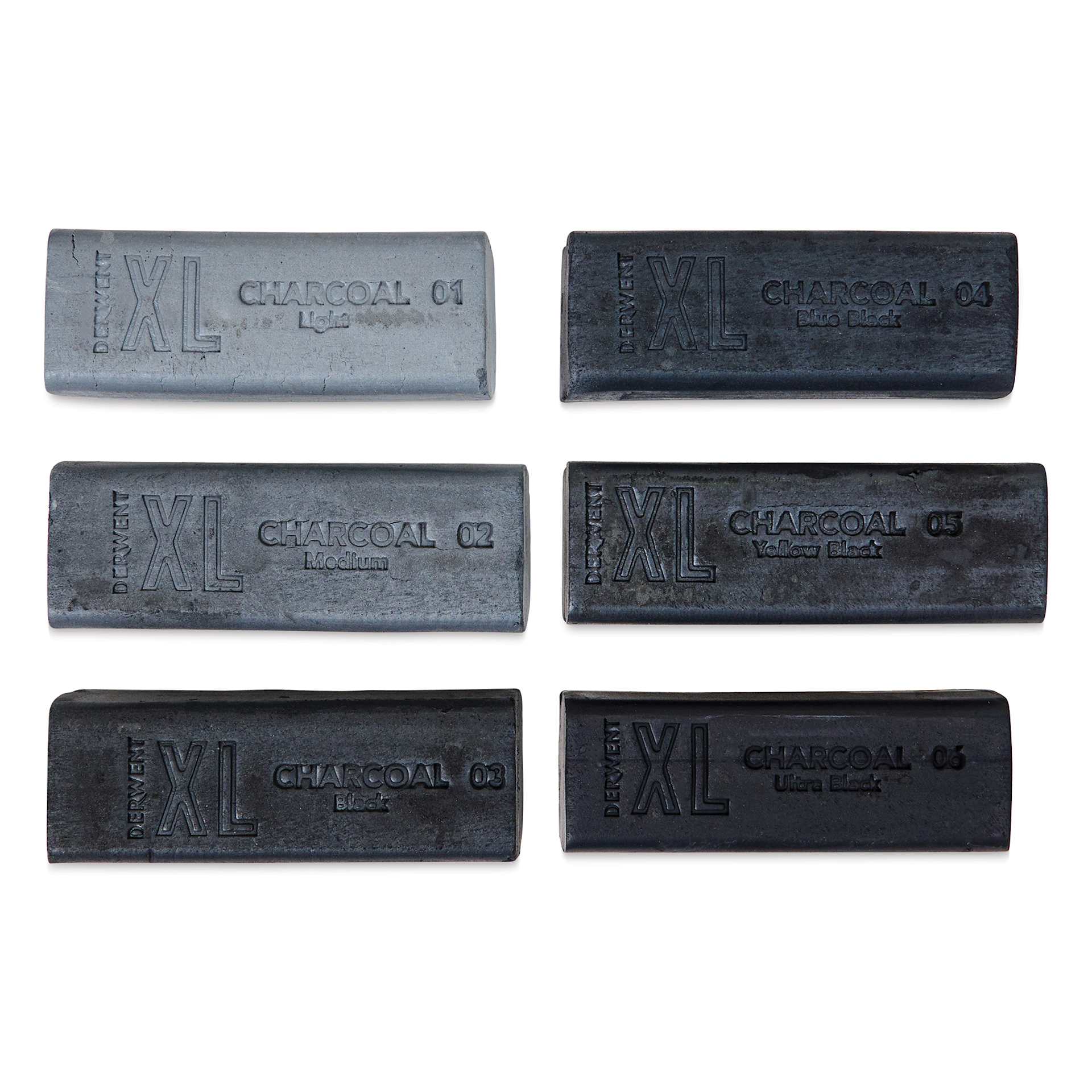 Derwent Charcoal XL Blocks - Assorted, Set of 6, contents laid out Derwent Charcoal XL Blocks - Assorted, Set of 6, contents laid out