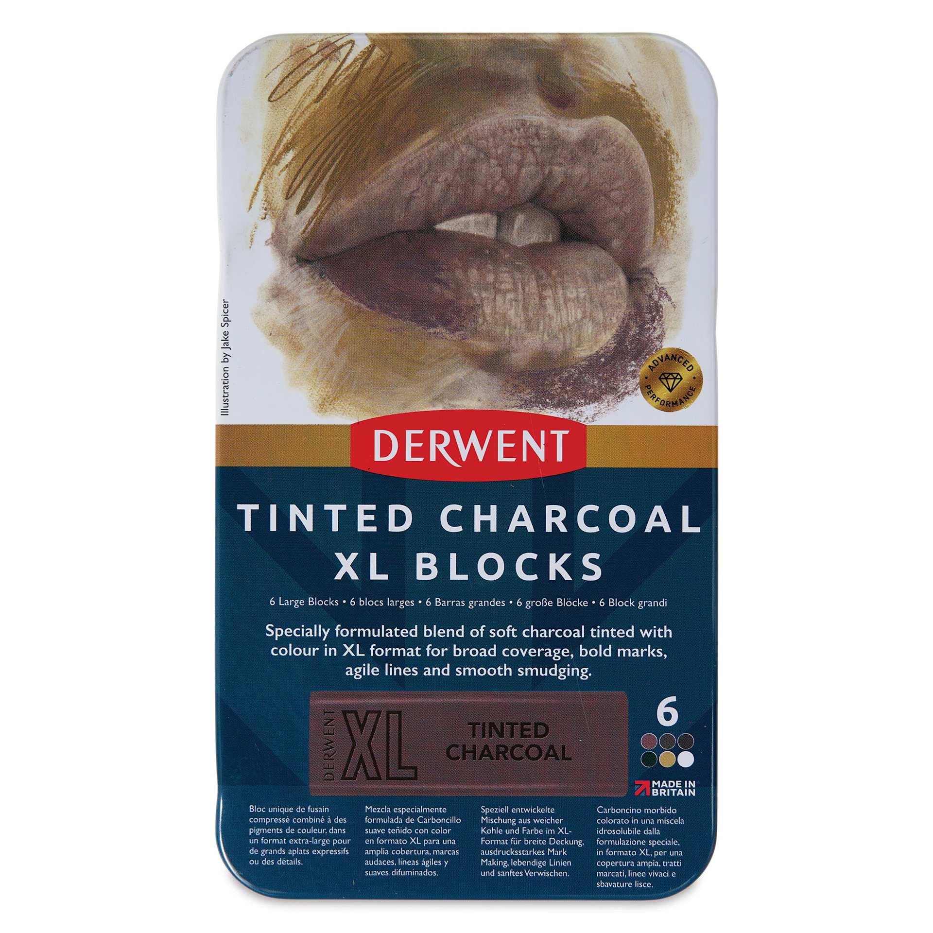 Derwent Tinted Charcoal XL Blocks - Assorted, Set of 6, front of the packaging Derwent Tinted Charcoal XL Blocks - Assorted, Set of 6, front of the packaging