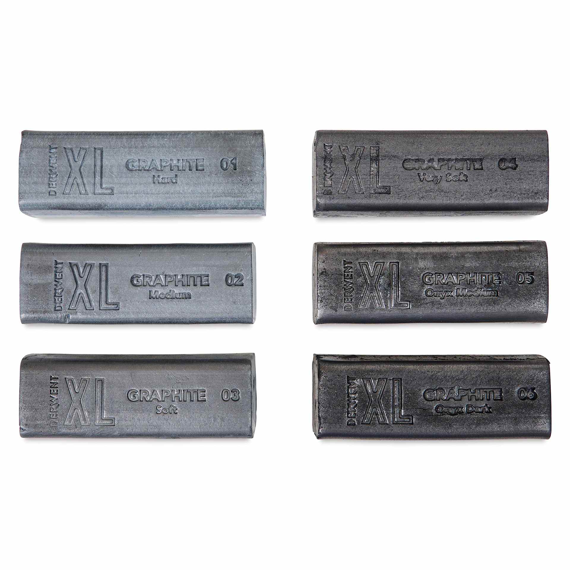 Derwent Watersoluble Graphite XL Blocks - Assorted, Set of 6, contents laid out Derwent Watersoluble Graphite XL Blocks - Assorted, Set of 6, contents laid out