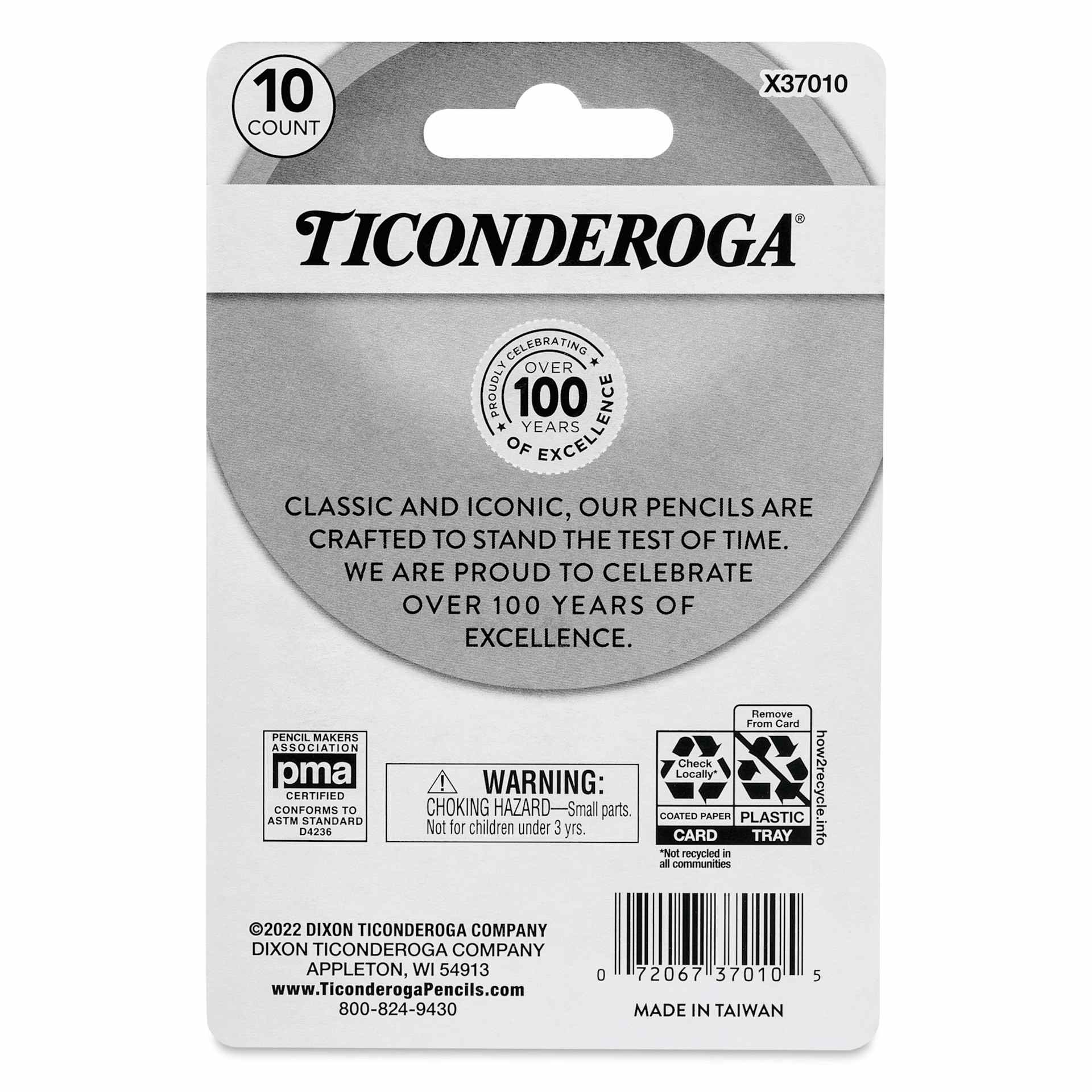 Dixon Ticonderoga Pencil Cap Erasers - Set of 10, Pastel Colors, back of packaging