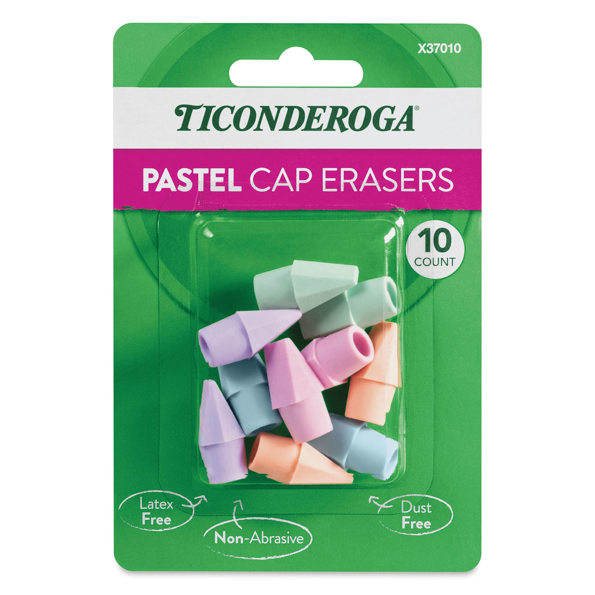 Dixon Ticonderoga Pencil Cap Erasers - Set of 10, Pastel Colors, front of packaging