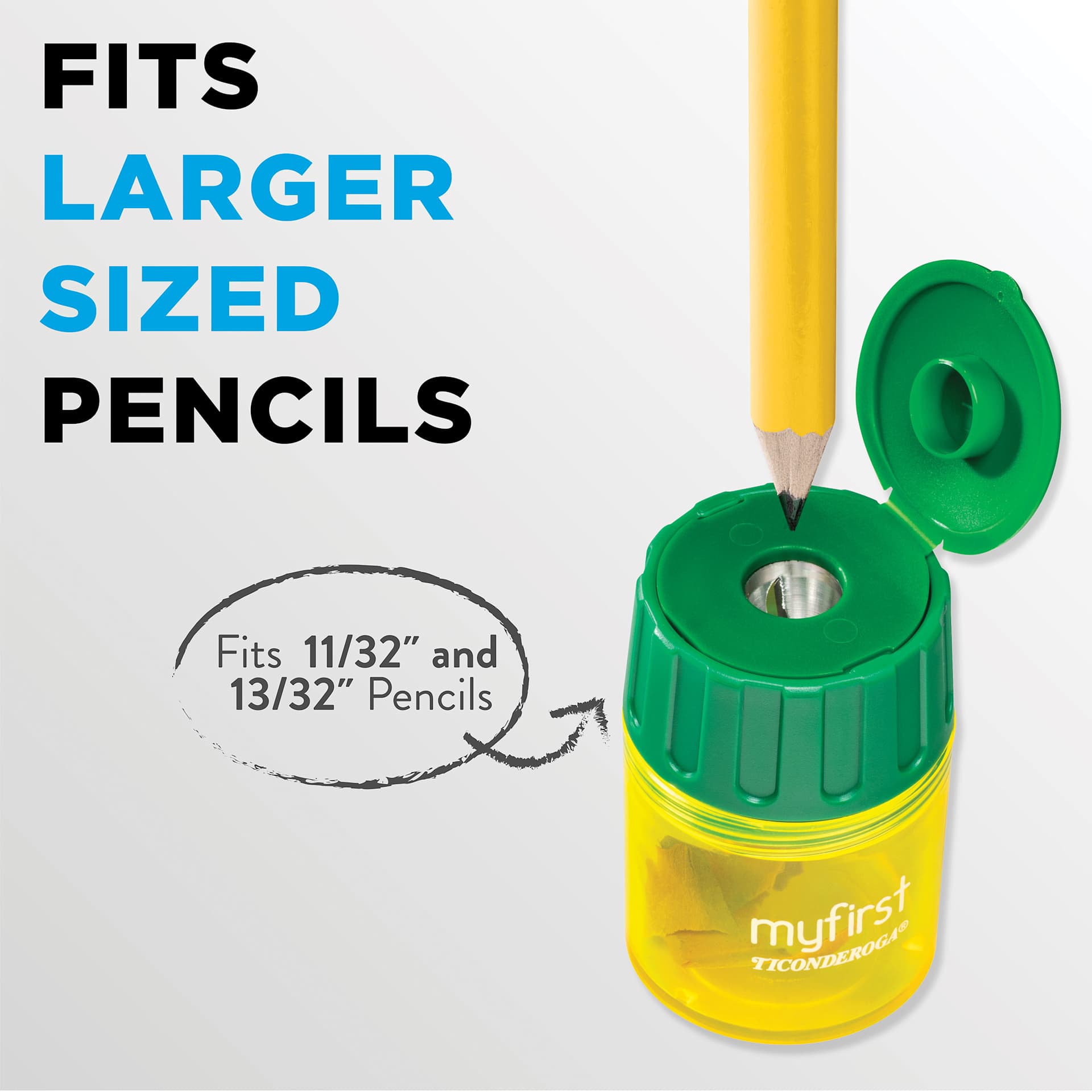 Fits larger sized pencils. Fits 11/32" and 13/32" pencils.