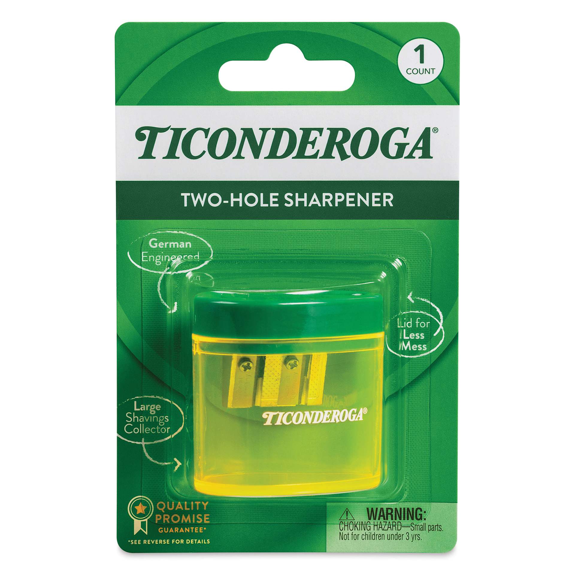 Dixon Ticonderoga Two-Hole Pencil Sharpener, front of packaging