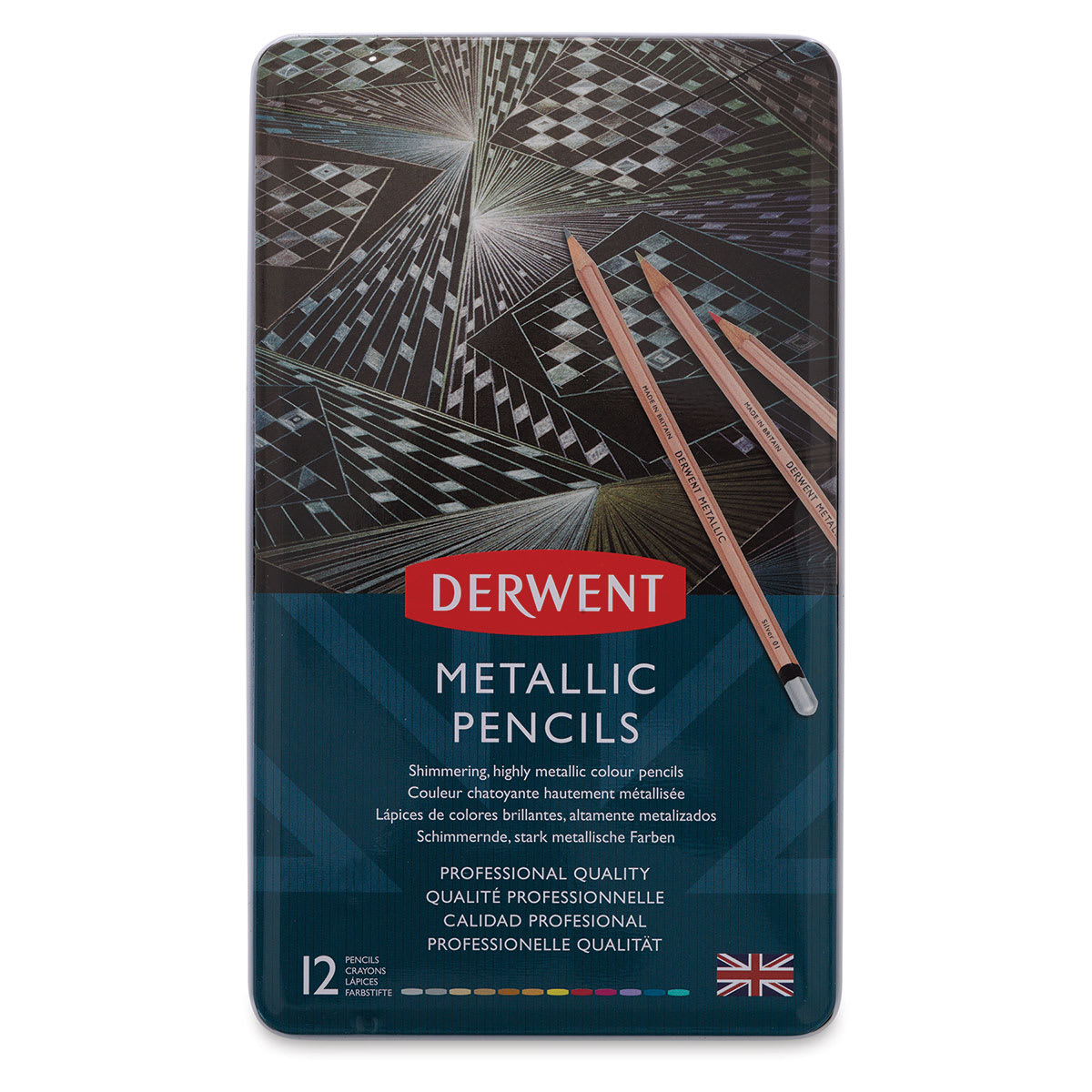 Derwent Professional Metallic Colored Pencils - Assorted Colors, Set of 12 (front of tin)