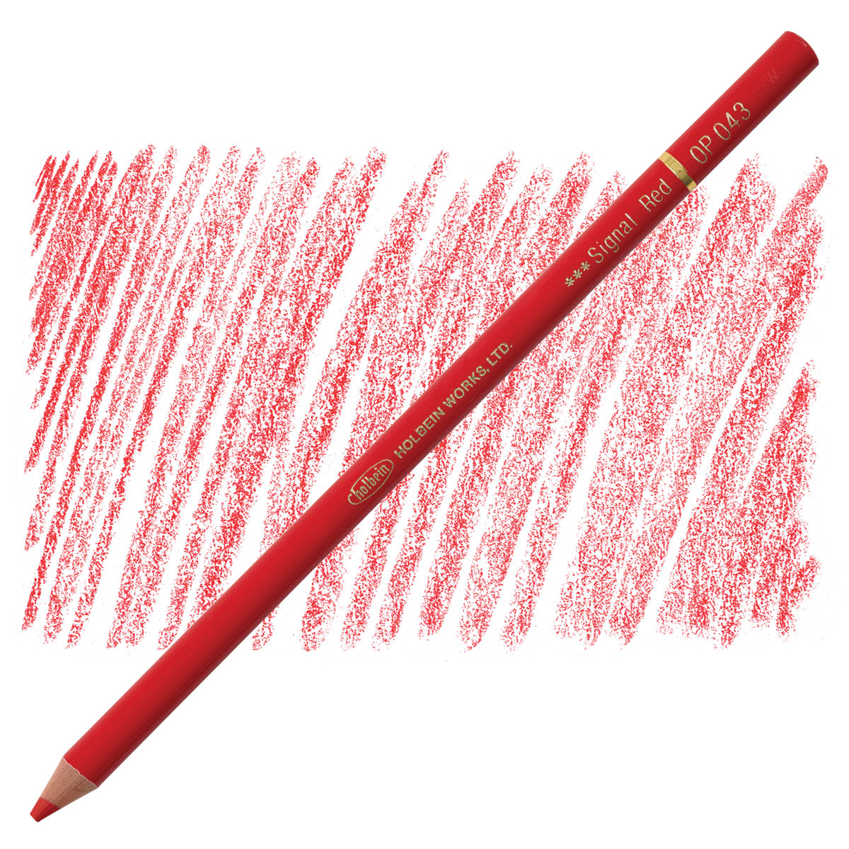 Holbein Artists' Colored Pencil - Signal Red, OP043 pencil and swatch