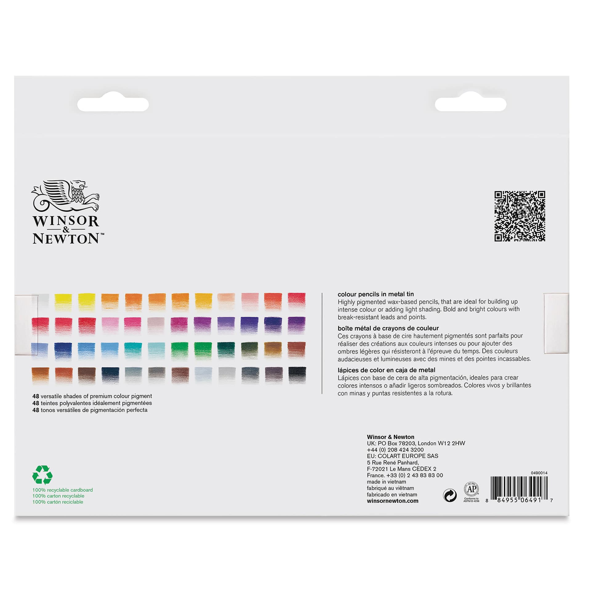 Winsor & Newton Studio Collection Colored Pencils - Set of 48, back of the packaging
