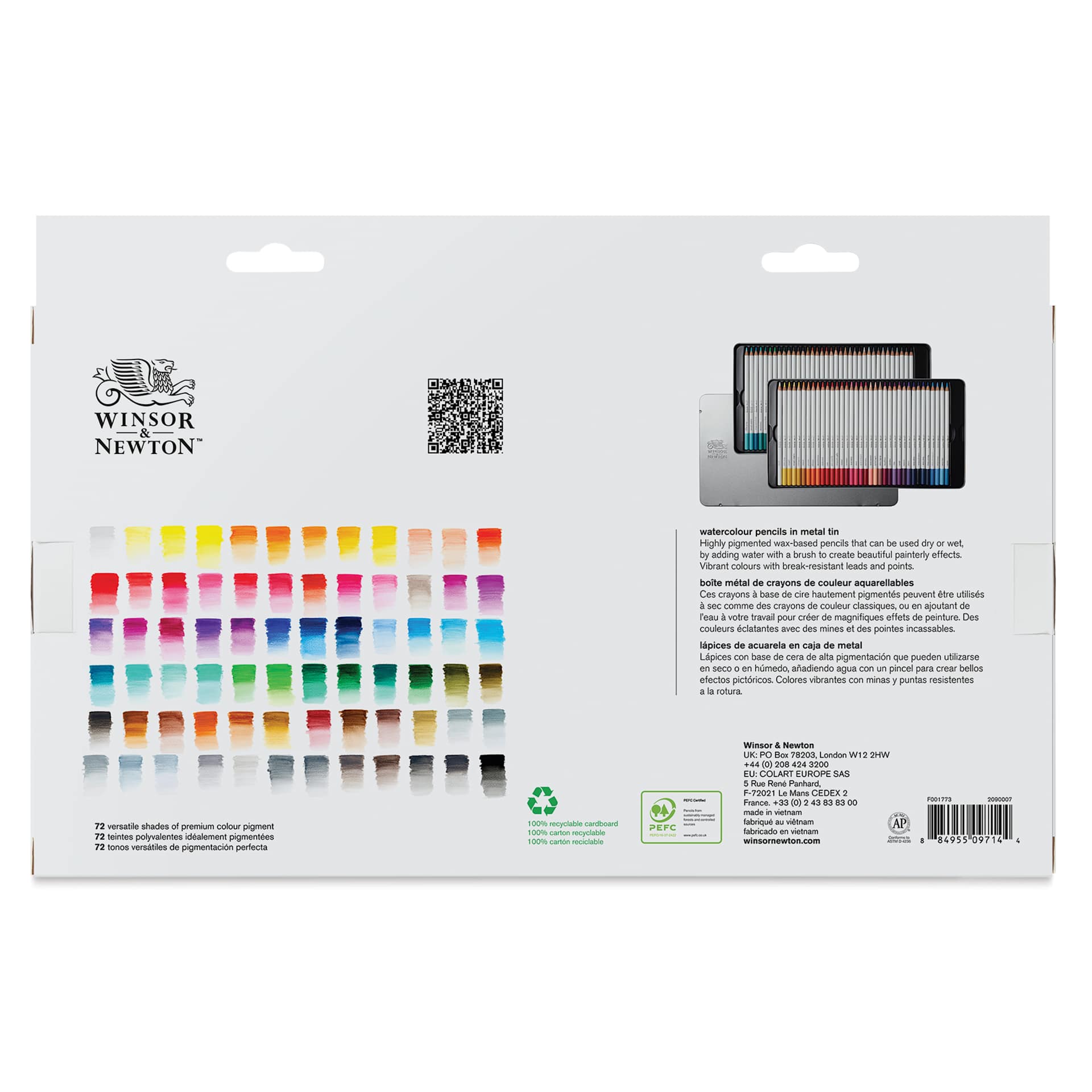 Winsor & Newton Studio Collection Watercolor Pencils - Set of 72, back of the packaging