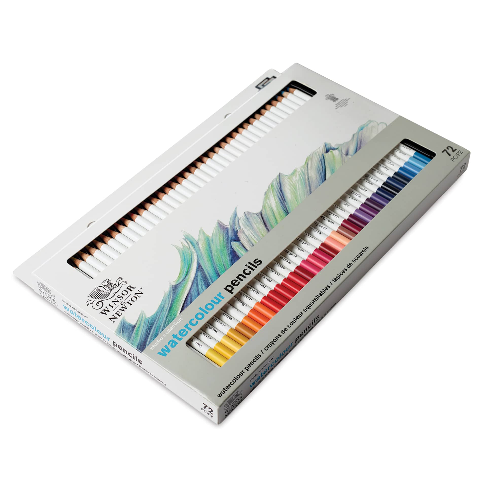 Winsor & Newton Studio Collection Watercolor Pencils - Set of 72, packaging laid flat
