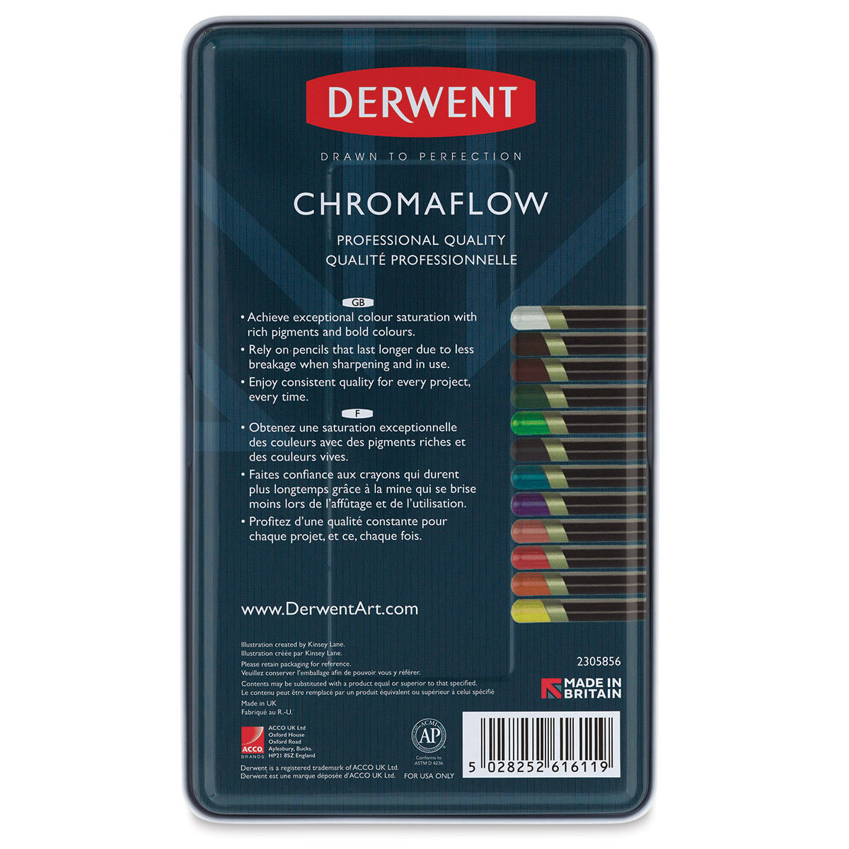 Derwent Chromaflow Colored Pencils - Set of 12 (back of package)