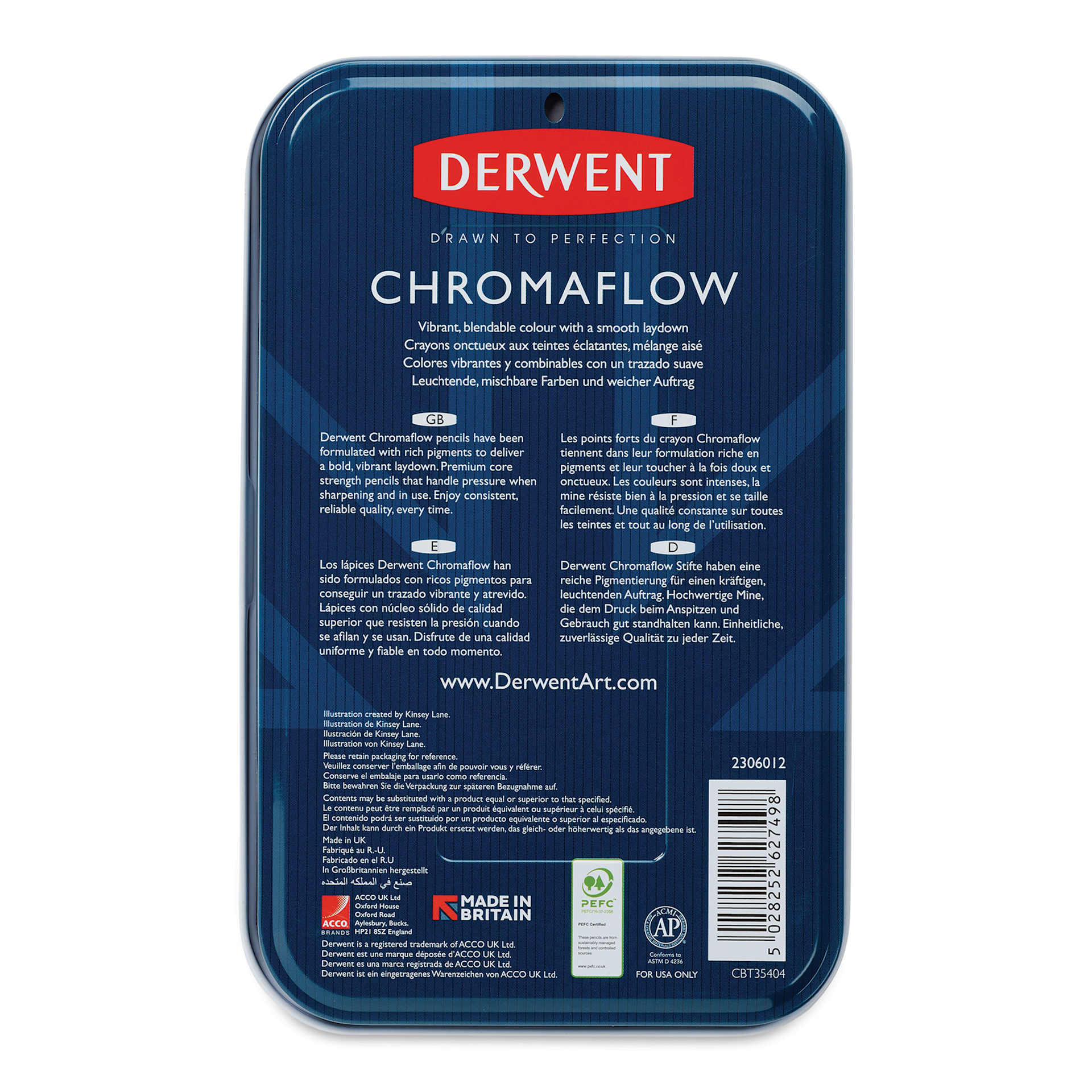 Derwent Chromaflow Colored Pencils - Set of 36 (back of tin)
