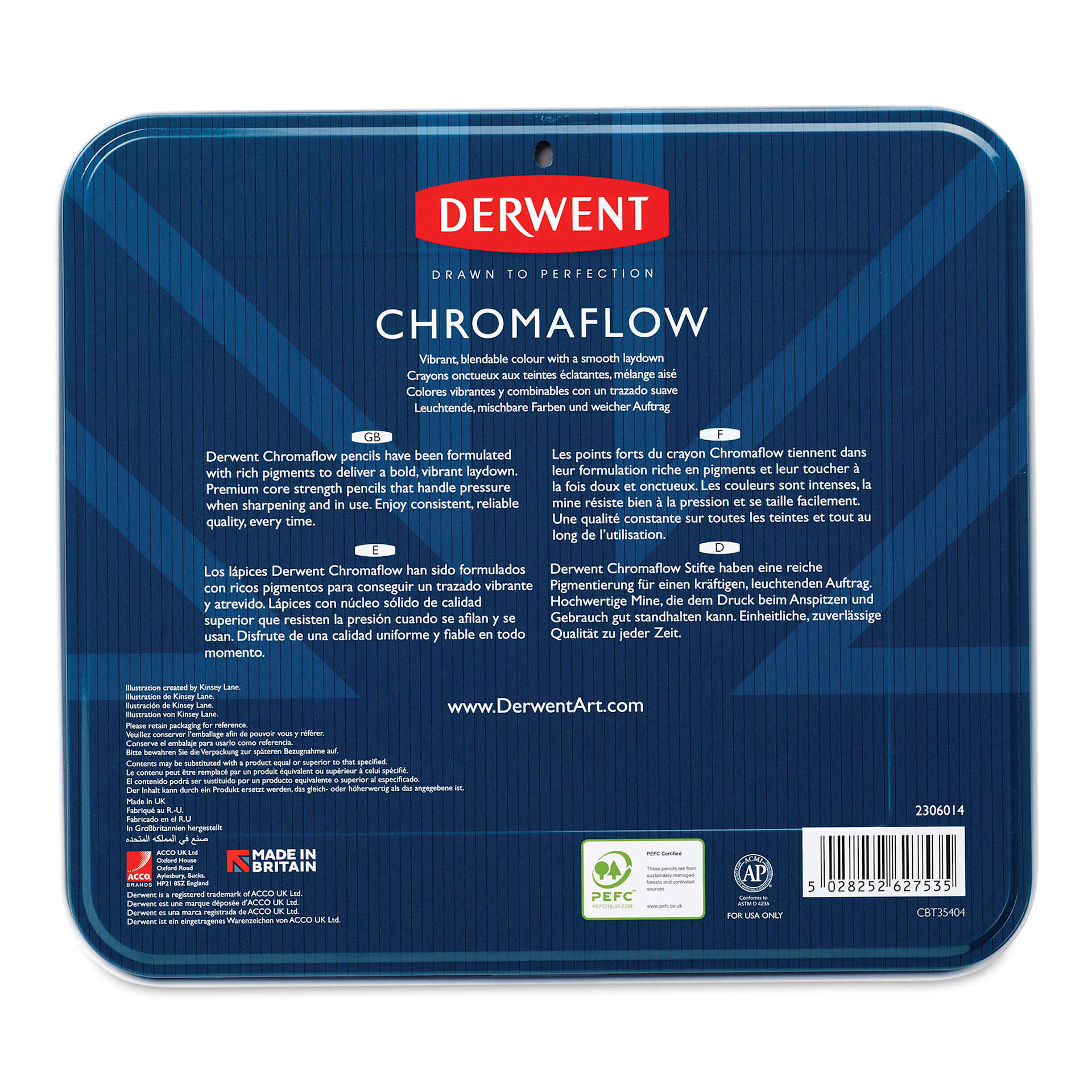 Derwent Chromaflow Colored Pencils - Set of 72 (back of the tin)