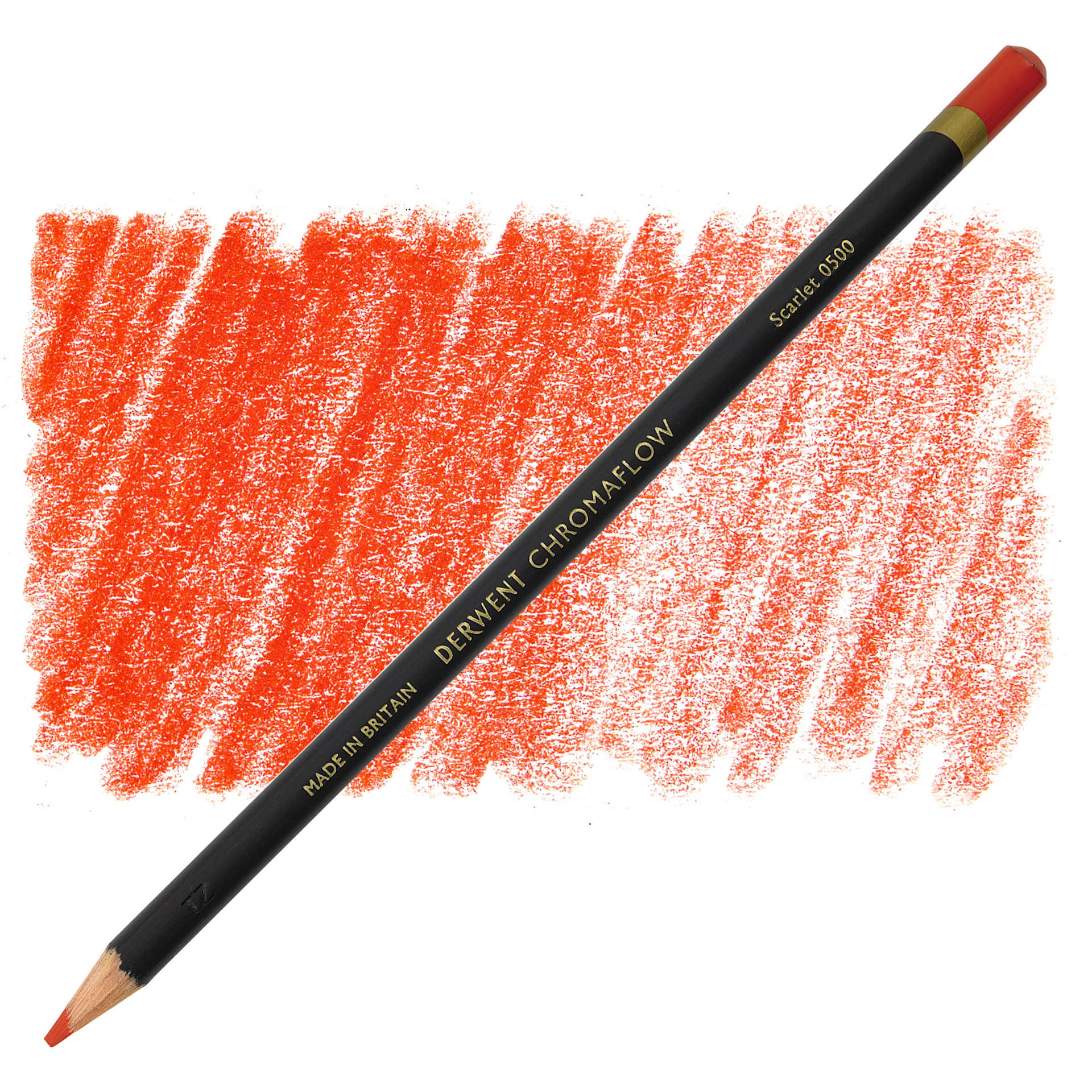 Derwent Chromaflow Colored Pencil - Scarlet, swatch and block
