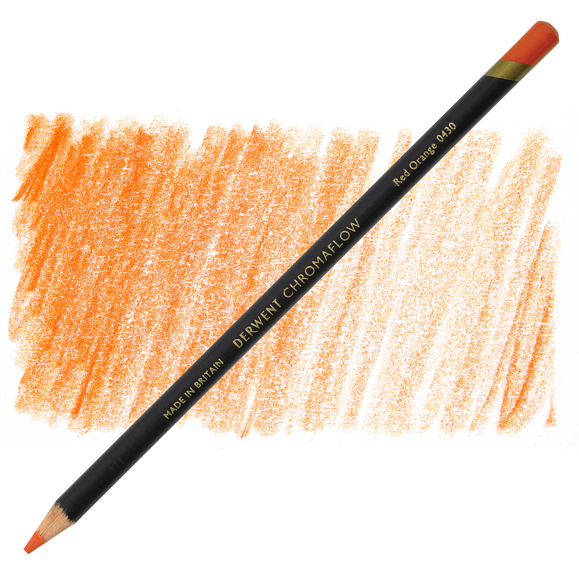 Derwent Chromaflow Colored Pencil - Red Orange, swatch and block