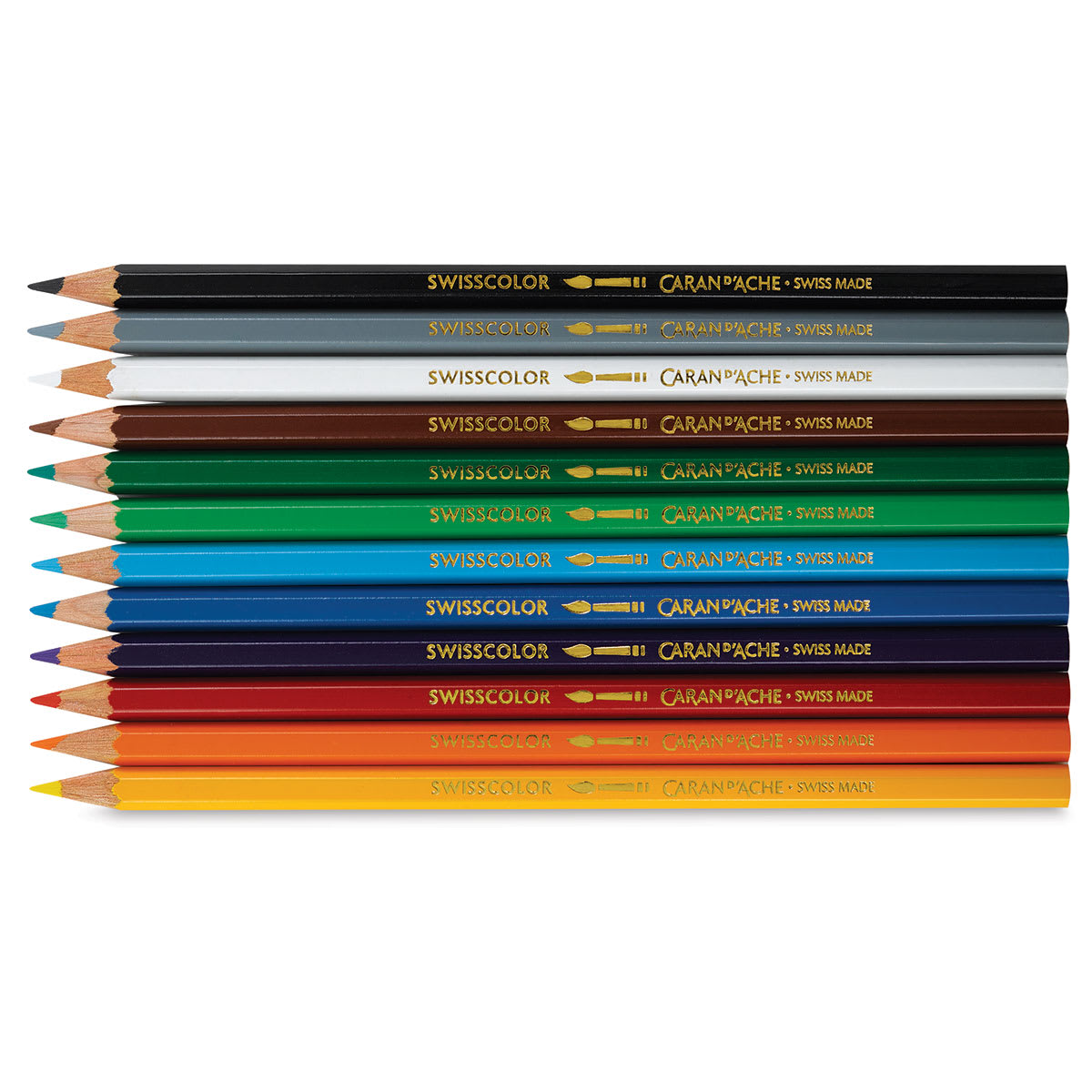 Caran d'Ache Swisscolor Water-Soluble Colored Pencils - Set of 12, Assorted Colors, contents