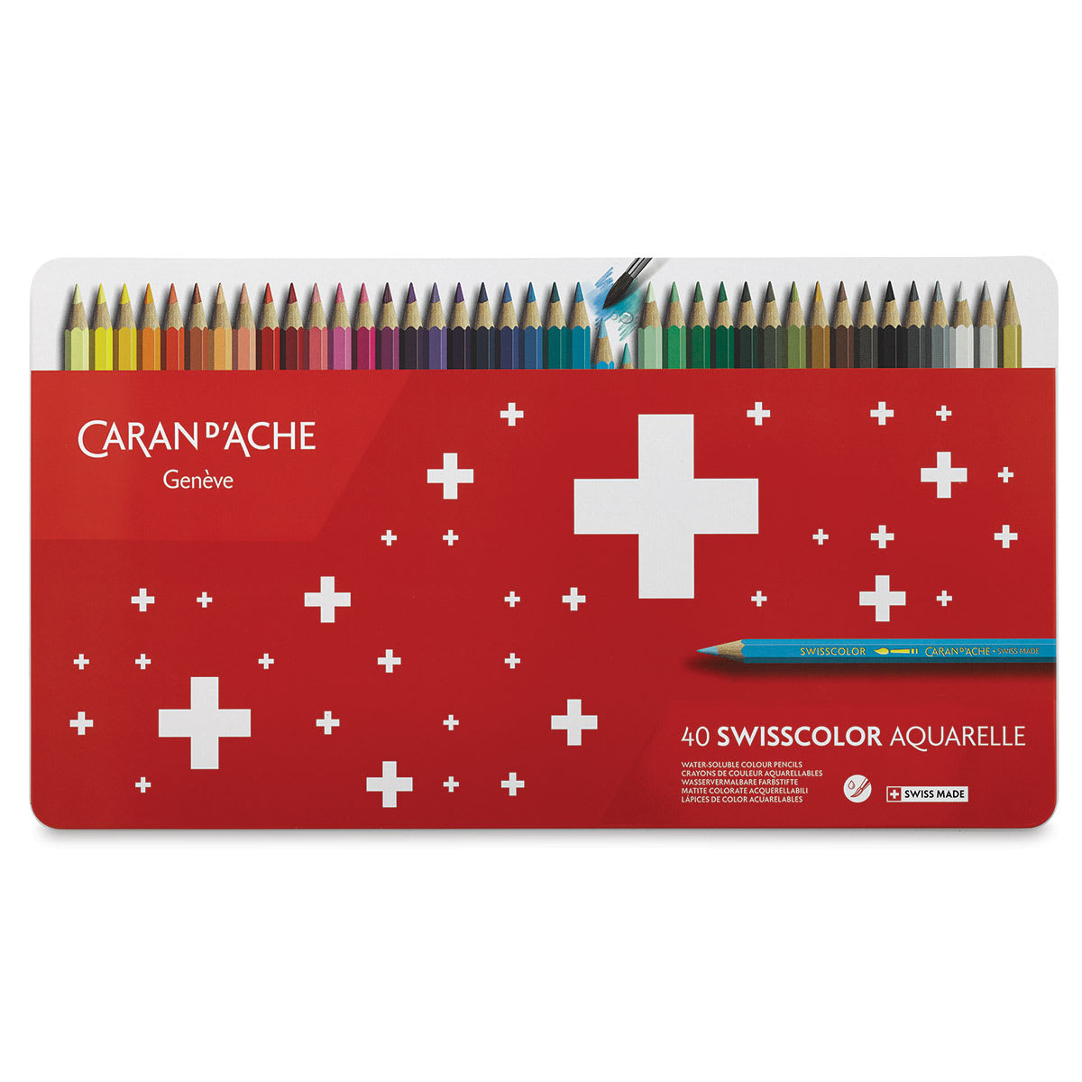 Caran d'Ache Swisscolor Water-Soluble Colored Pencils - Set of 40 (Front of tin)