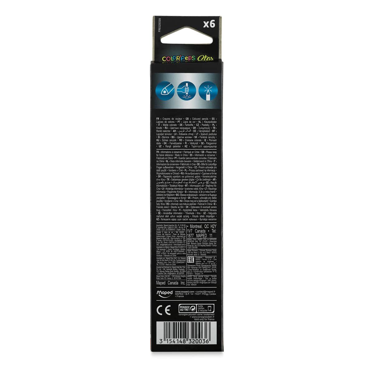  Maped Color'Peps Colored Pencils - Fluorescent Colors, Set of 6 (back of package)