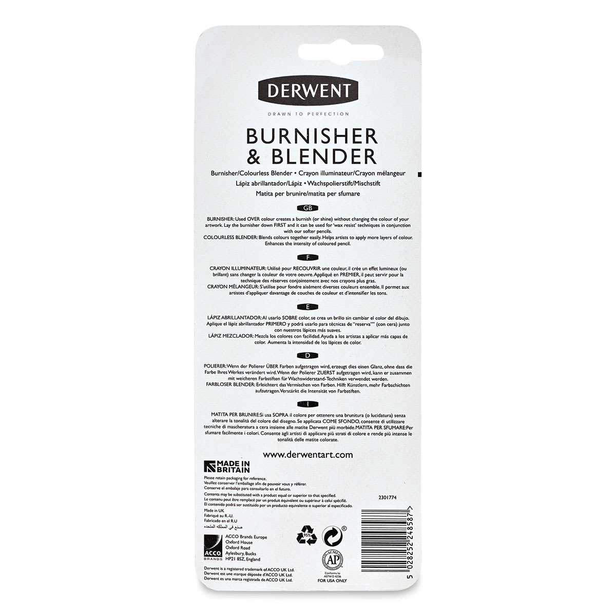 Derwent Burnisher and Blender Pencils - Set of 6 (back of package)