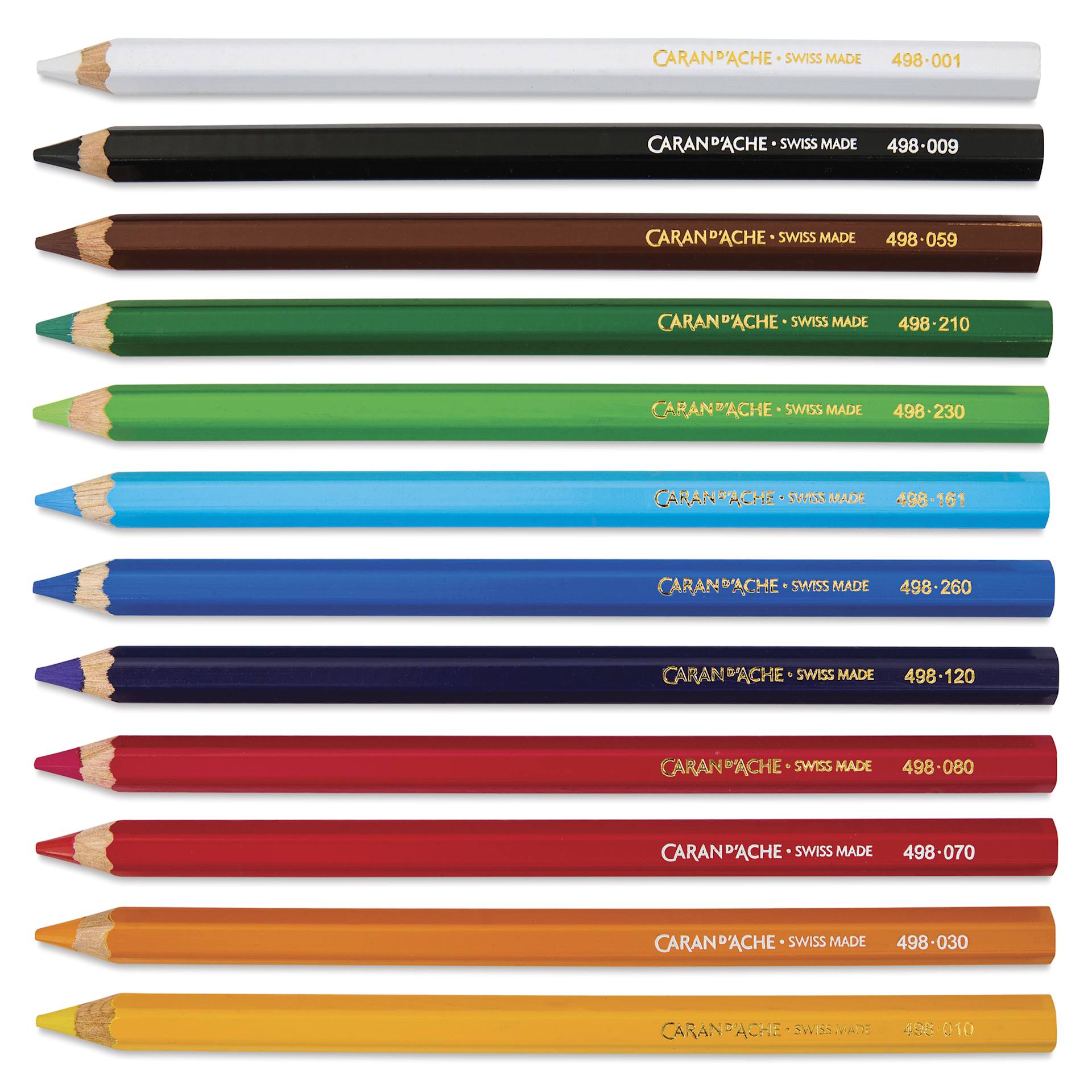 Caran d’Ache Swisscolor Aquarelle Maxi Colored Pencils - Set of 12 jumbo pencils laid out Caran d’Ache Swisscolor Aquarelle Maxi Colored Pencils - Set of 12 jumbo pencils laid out