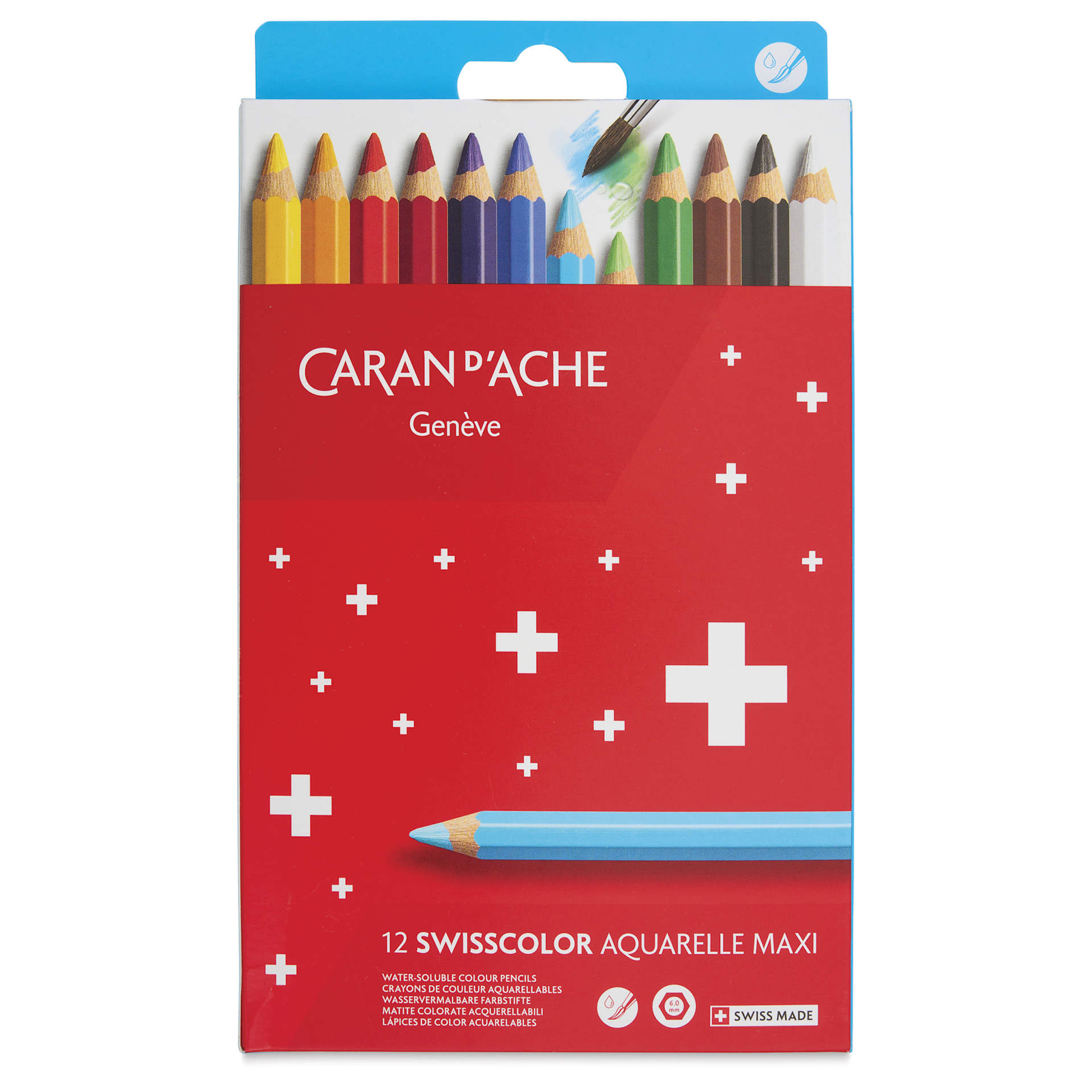 Caran d’Ache Swisscolor Aquarelle Maxi Colored Pencils - Set of 12, front of the packaging Caran d’Ache Swisscolor Aquarelle Maxi Colored Pencils - Set of 12, front of the packaging