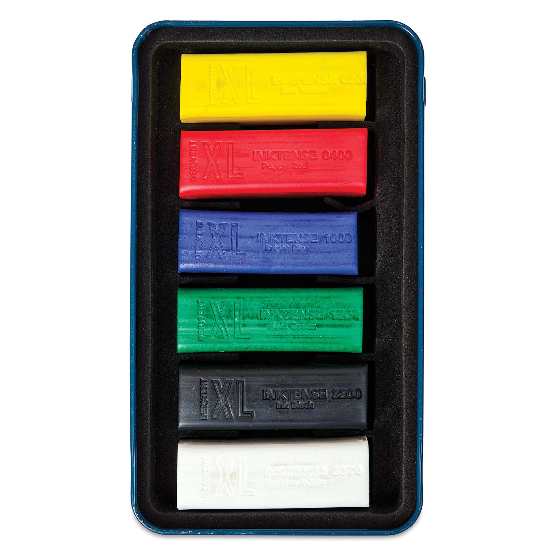 Derwent Inktense XL Blocks - Assorted, Set of 6, contents shown inside of the packaging tray Derwent Inktense XL Blocks - Assorted, Set of 6, contents shown inside of the packaging tray