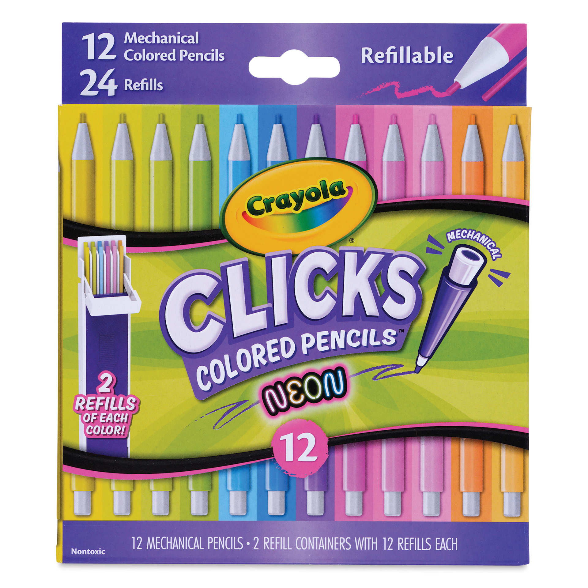 Crayola Clicks Retractable Color Pencils - Set of 12, Neon Colors