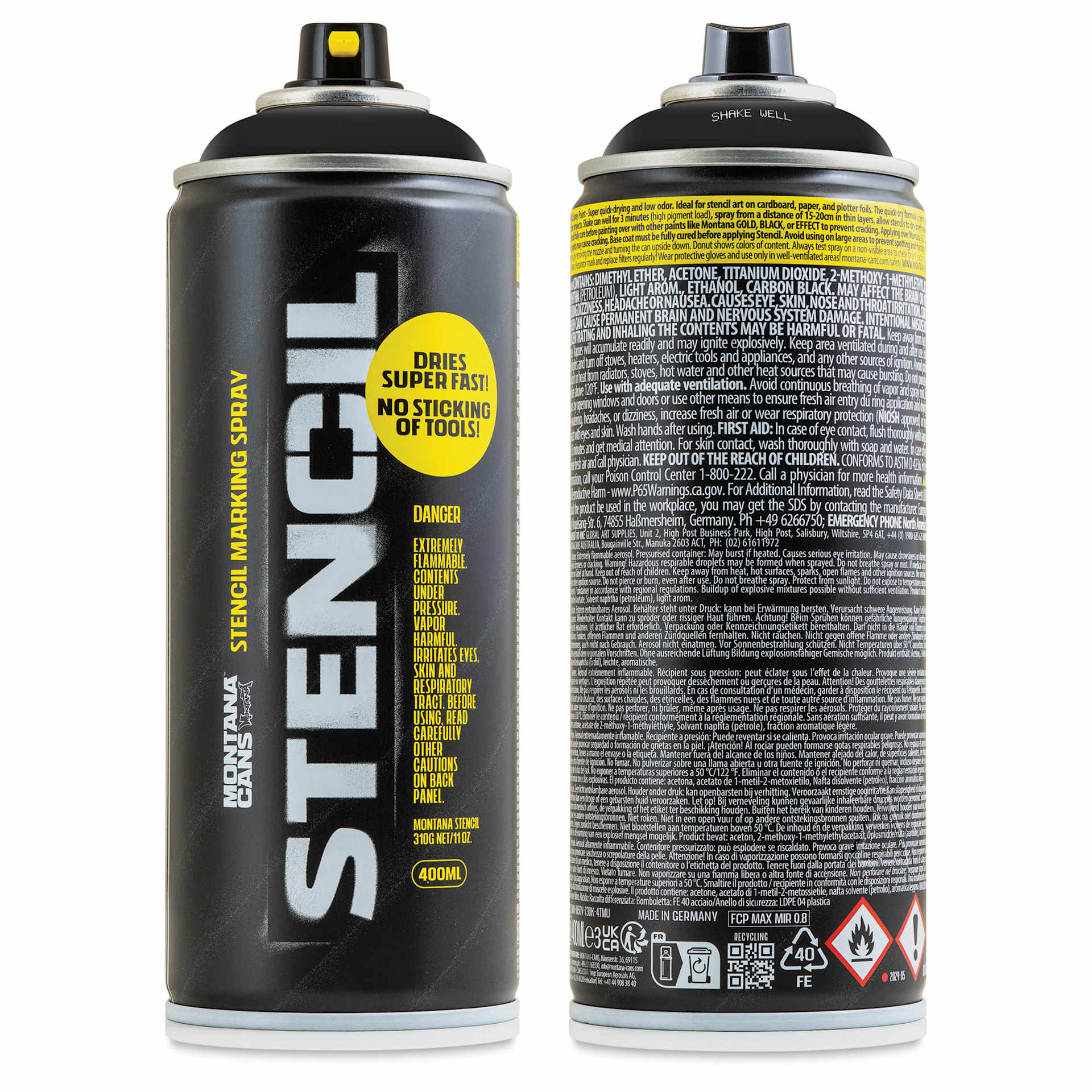 Montana Stencil Spray Paint - Black, 400 ml can
