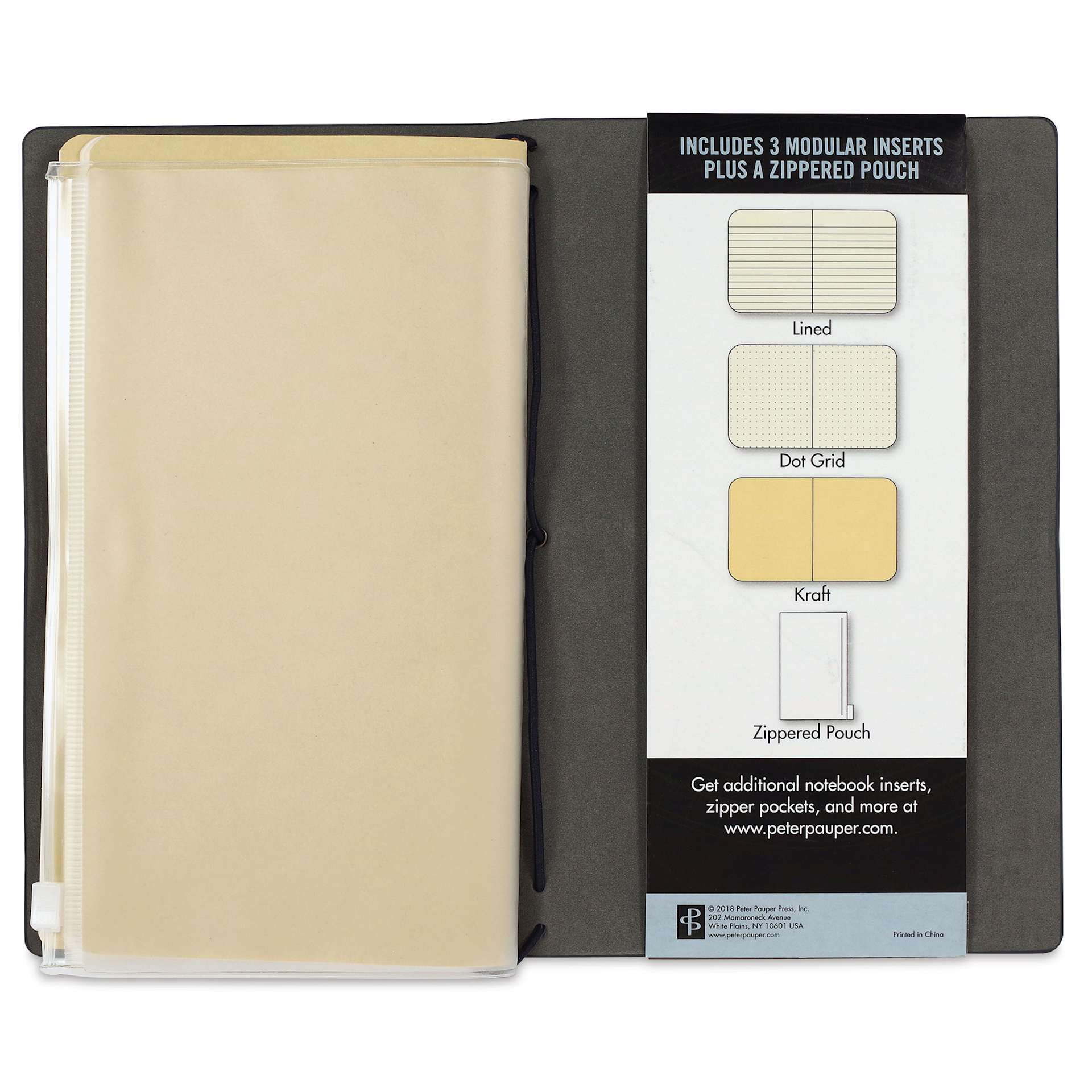 Peter Pauper Press Voyager Notebook - 4.75" x 7.9", Midnight Blue, zipped pouch