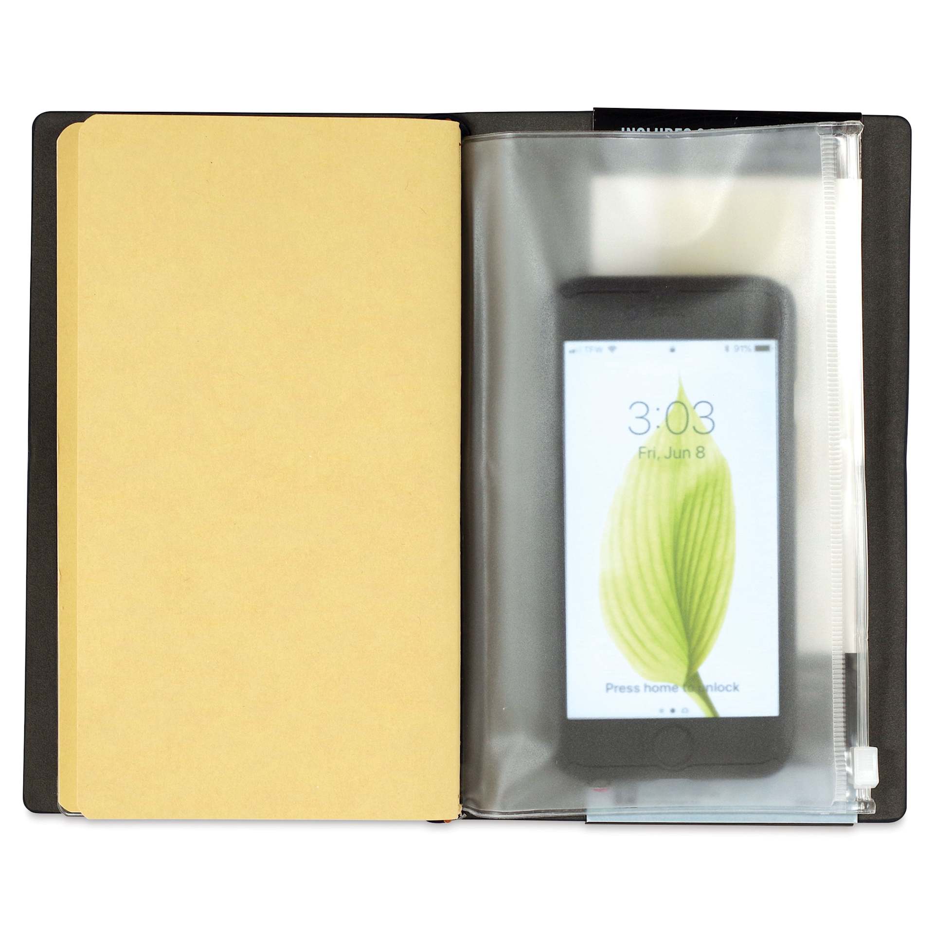 Peter Pauper Press Voyager Notebook - 4.75" x 7.9", Midnight Blue, phone in zipped pouch