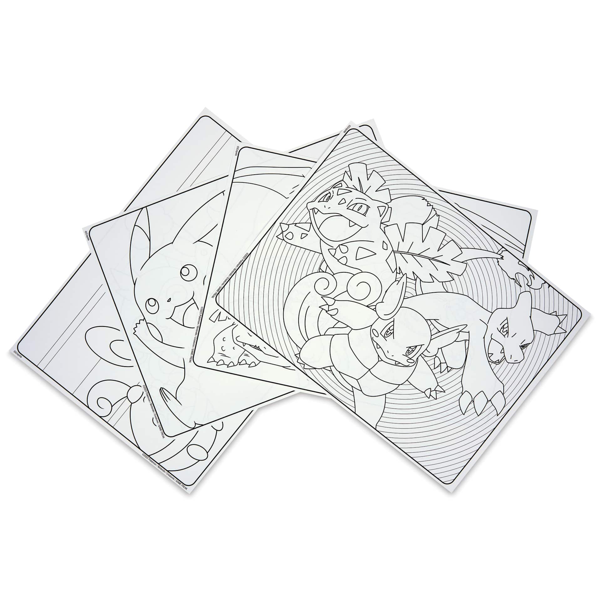 Crayola Imagination Art Set - Pokémon, Set of 115, samples of sheets laid out