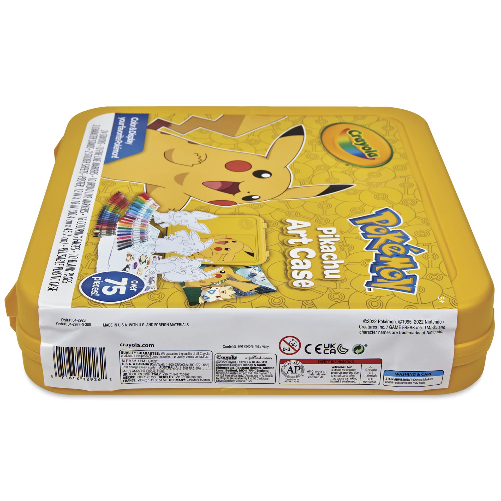 Crayola Pokémon Create and Color Coloring Art Case - Pikachu, Set of 75, carrying case laid flat