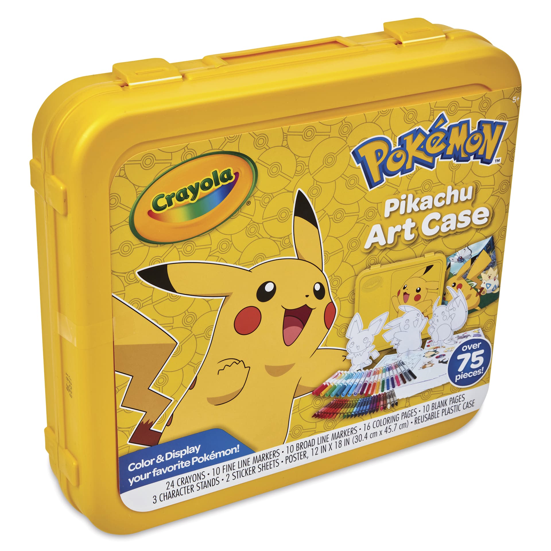 Crayola Pokémon Create and Color Coloring Art Case - Pikachu, Set of 75, case shown at an angle