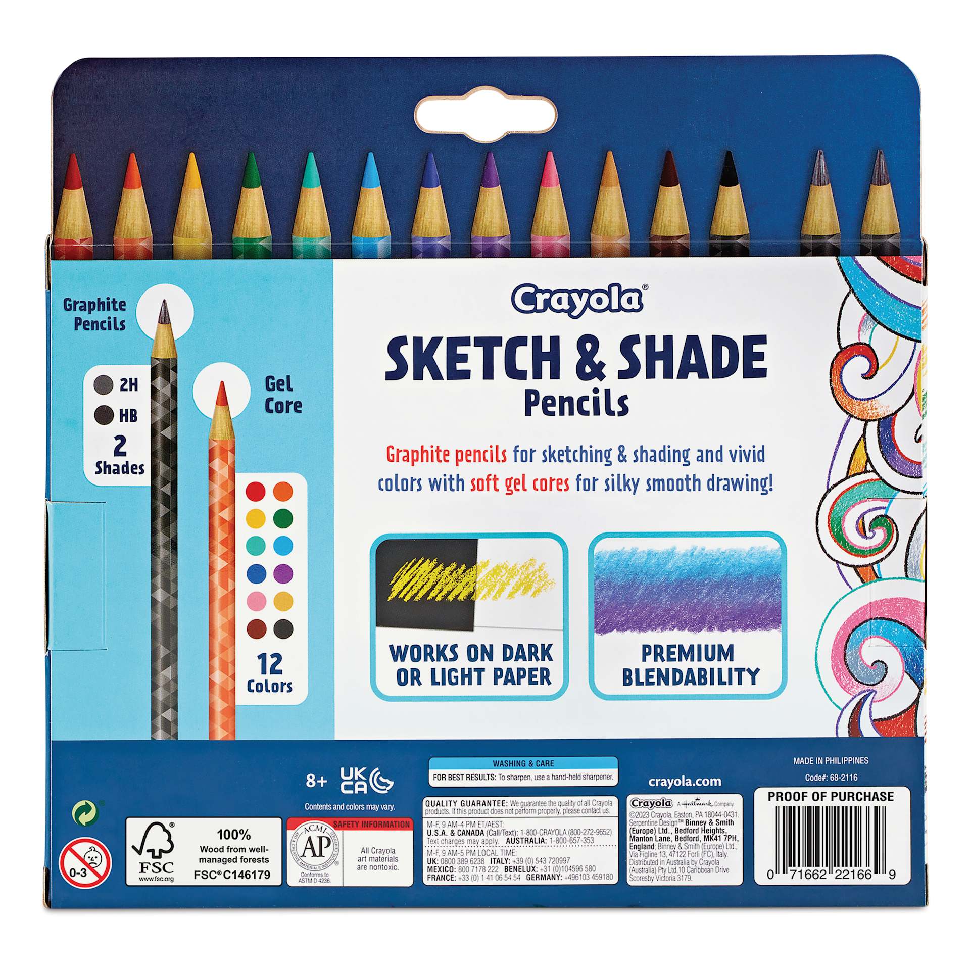 Crayola Sketch & Shade Doodle Pencils - Set of 14, back of packaging
