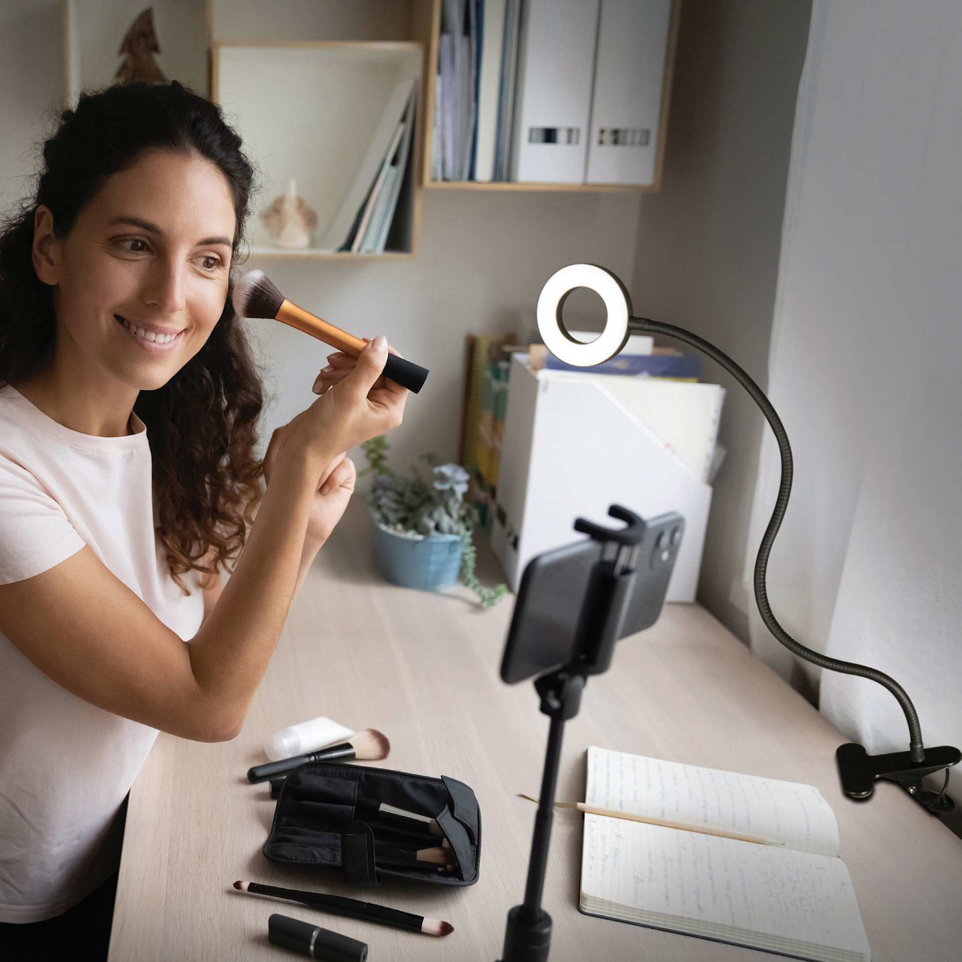 OttLite Capture Clip-On LED Ring Light - used with make-up application