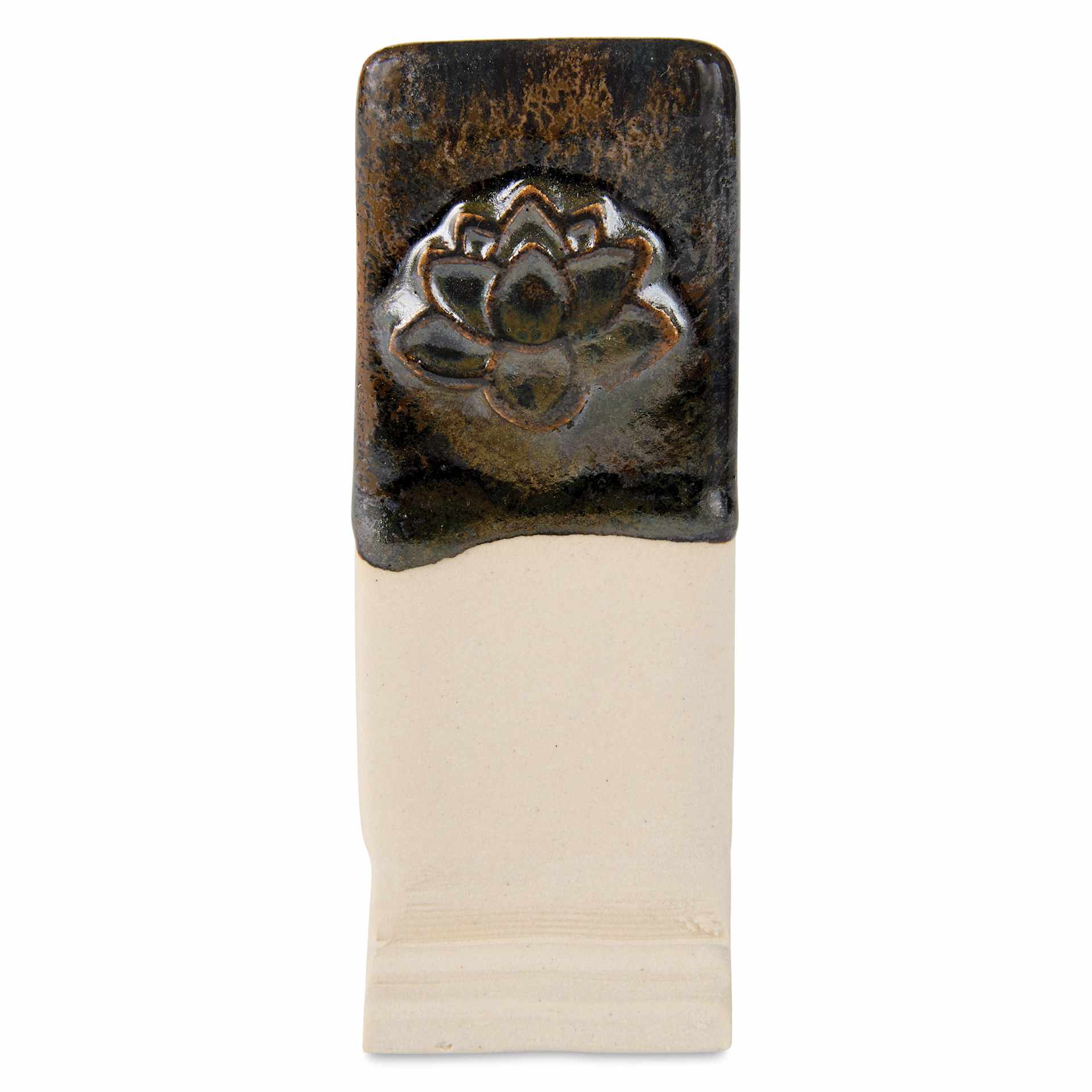 Speedball Mid-Fire Glaze - Hematite applied beneath Cocoa Flux