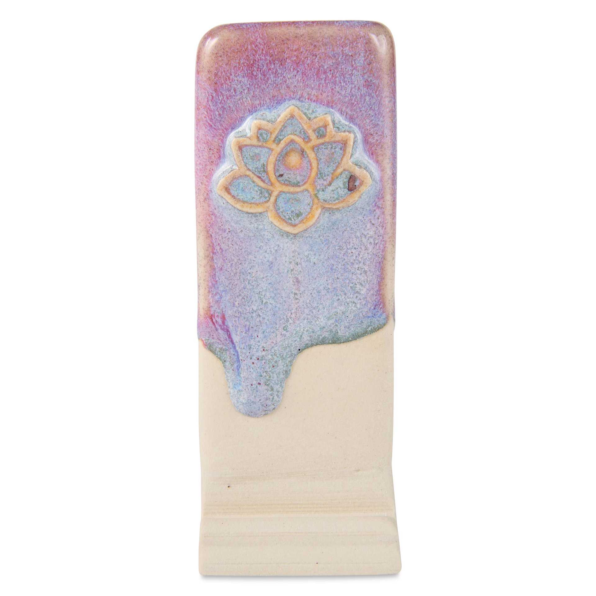 Speedball Mid-Fire Glaze - Raspberry Fizz applied beneath Carolina Flux