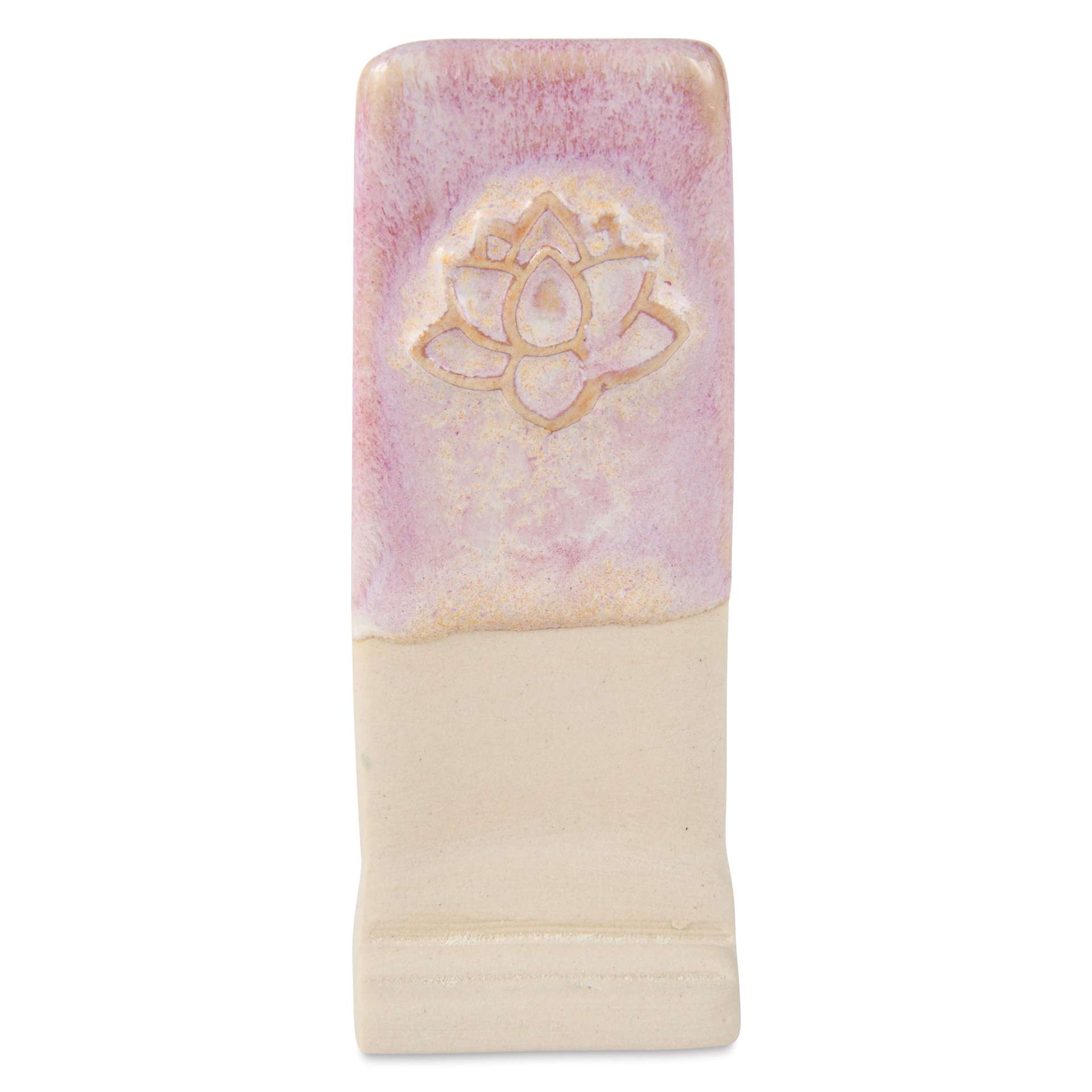 Speedball Mid-Fire Glaze - Raspberry Fizz applied beneath Vanilla Flux