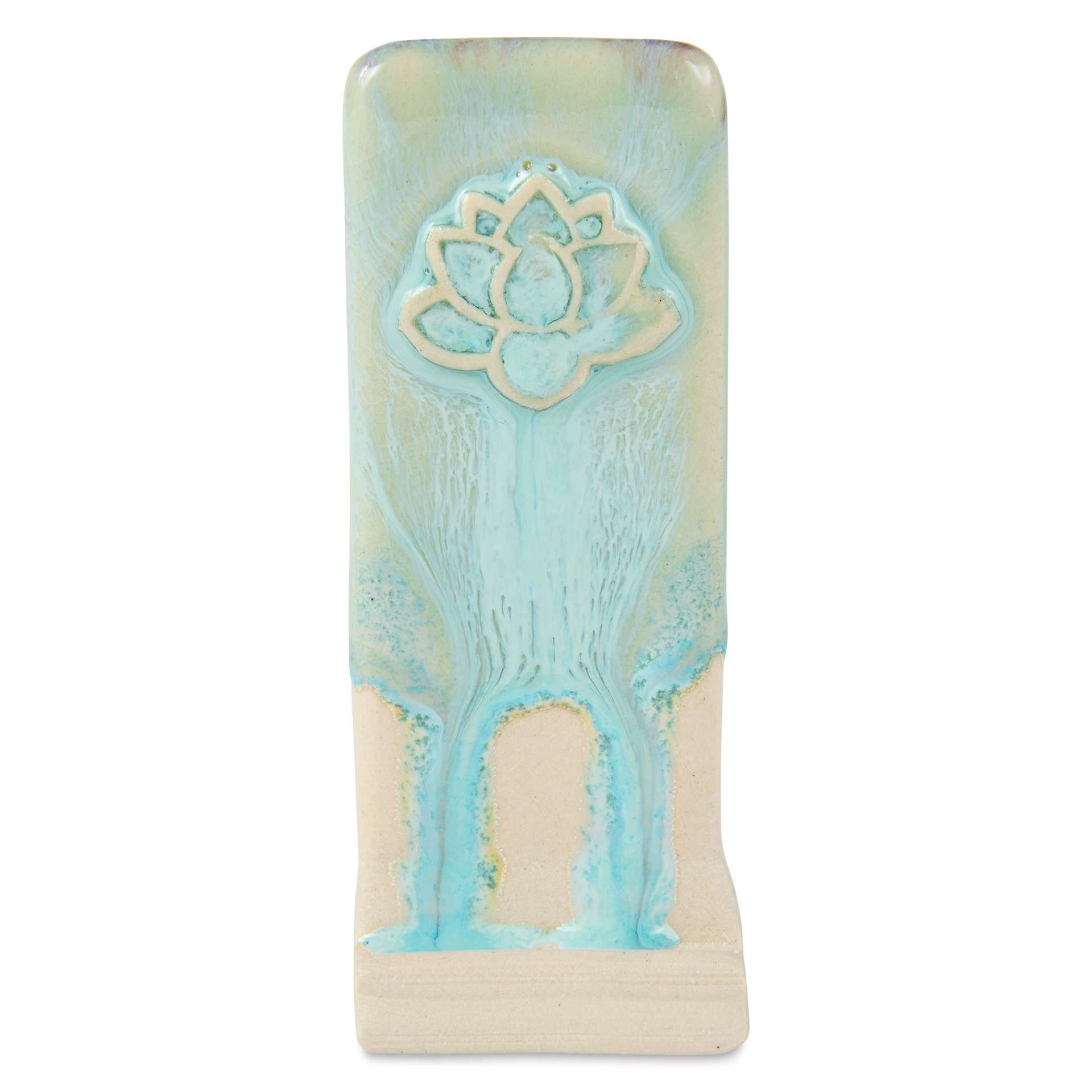 Speedball Mid-Fire Glaze - Blue Flame applied beneath Carolina Flux