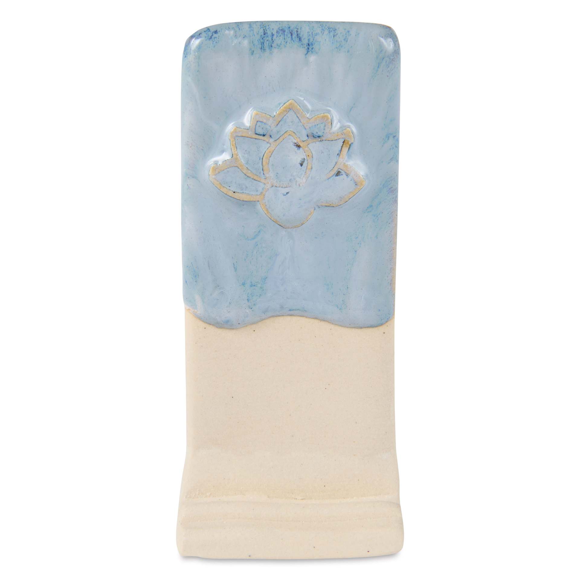 Speedball Mid-Fire Glaze - Variegated Lapis applied overtop Vanilla Flux