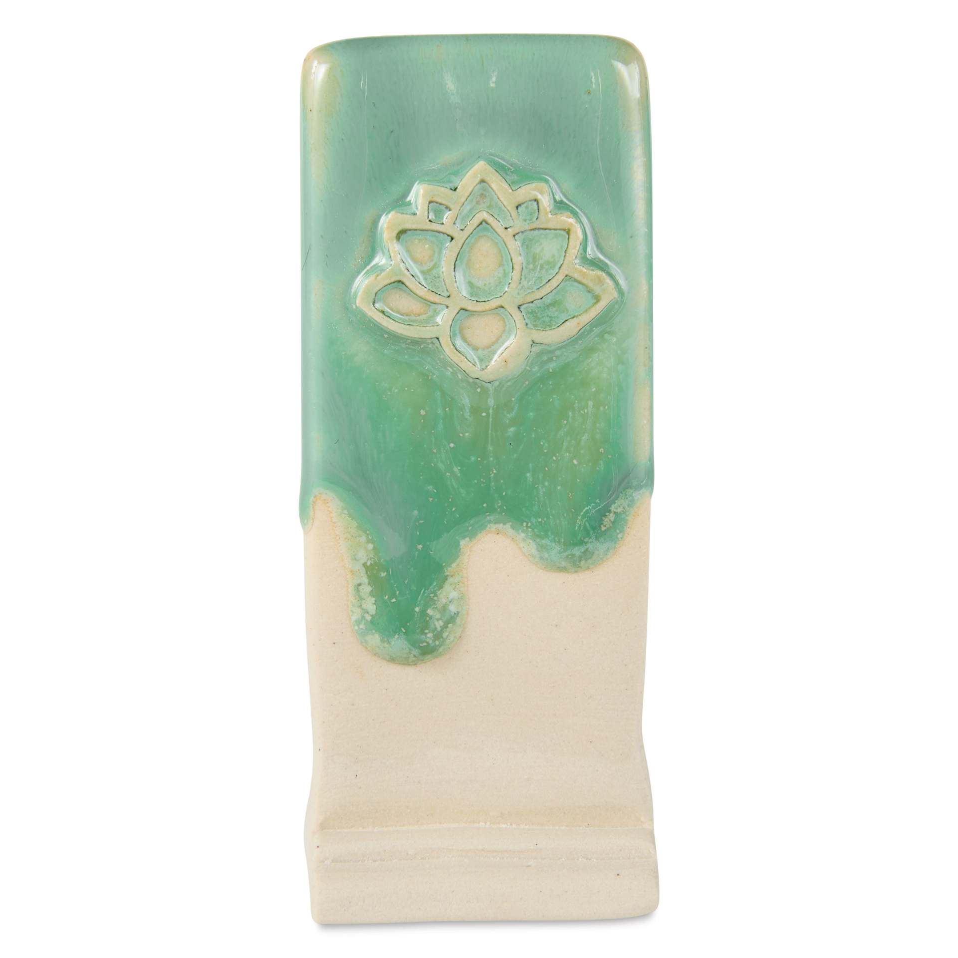 Speedball Mid-Fire Glaze - Prussian Jade applied beneath Vanilla Flux