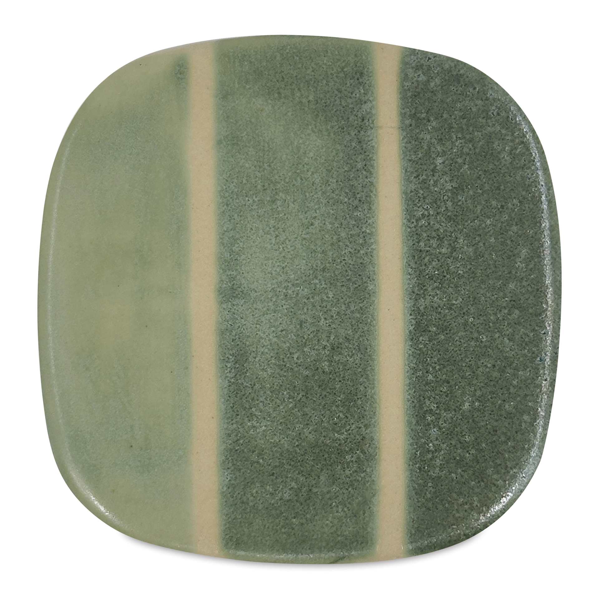 Speedball Mid-Fire Glaze - Prussian Jade - application tile (varied thickness layers)