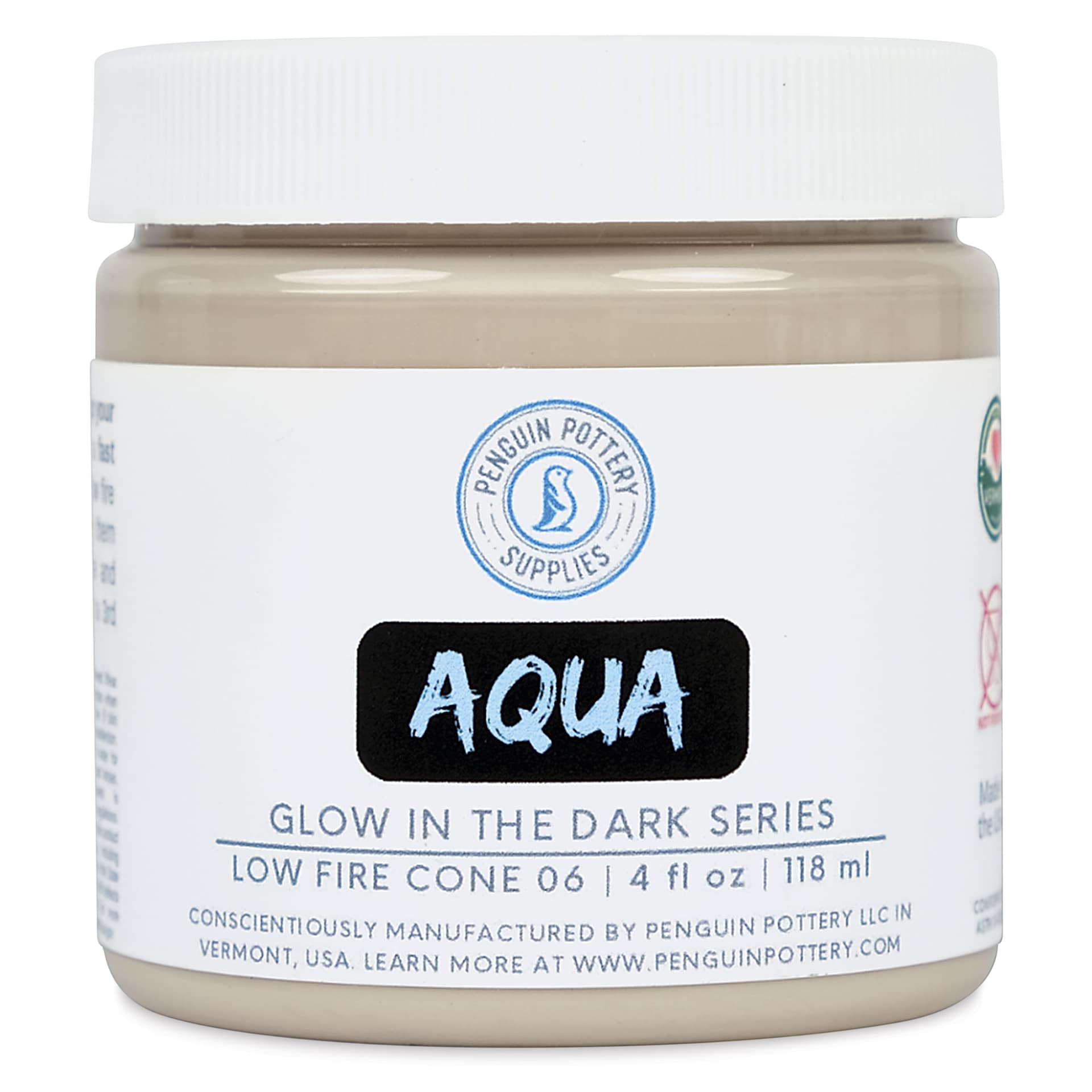 Penguin Pottery Glow in the Dark Glaze - Aqua, 4 oz Jar