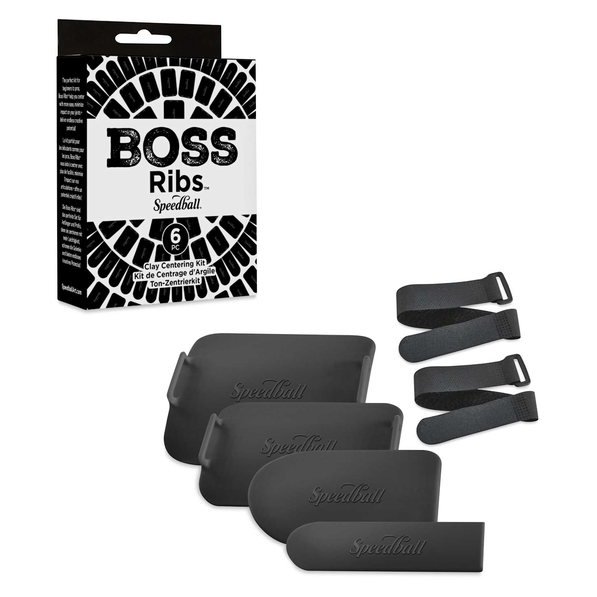 Speedball Boss Ribs Clay Centering Kit - Set of 6, Black contents and packaging