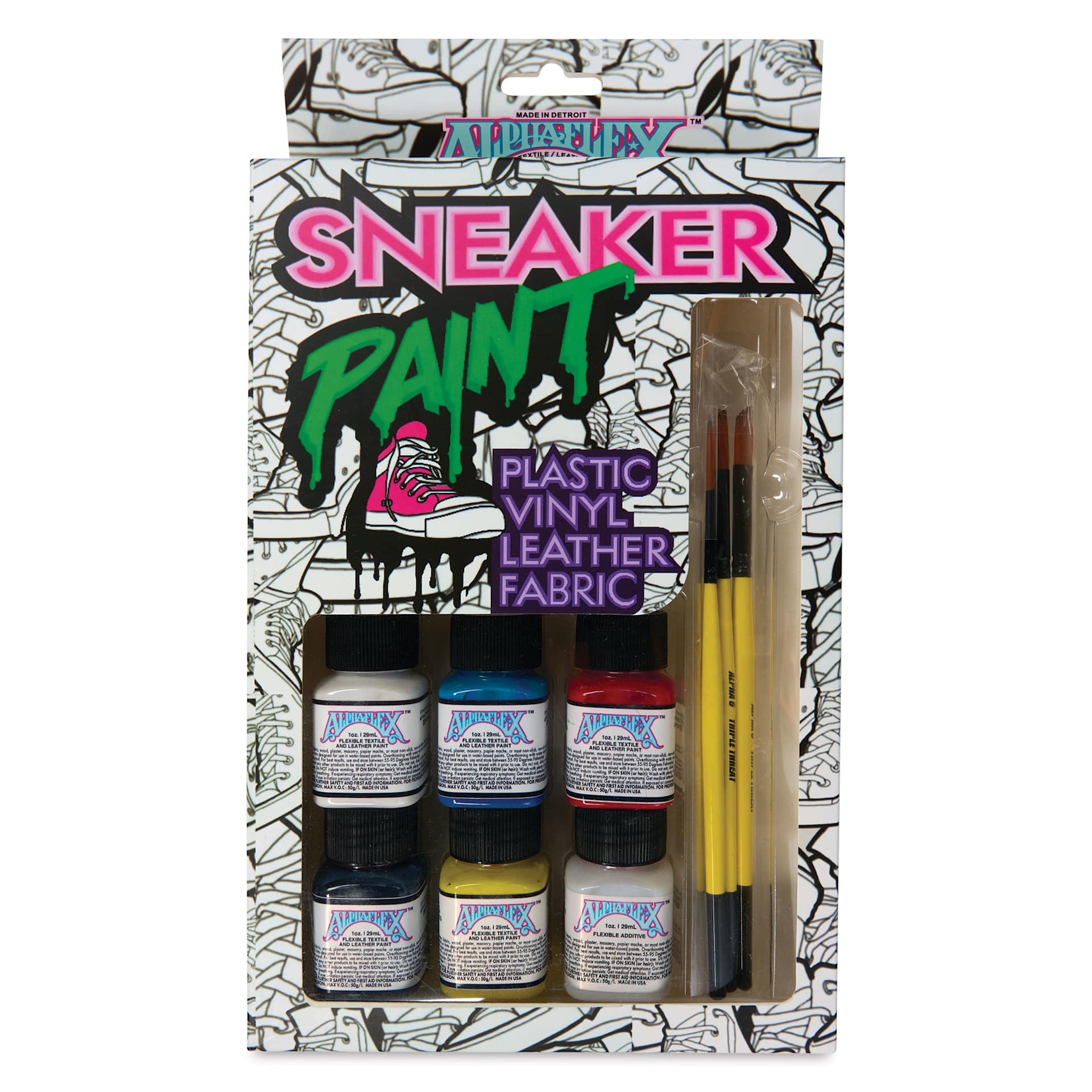 Alpha6 AlphaFlex Textile and Leather Sneaker Paint Pack - Primary Colors, Set of 6 - front of packaging