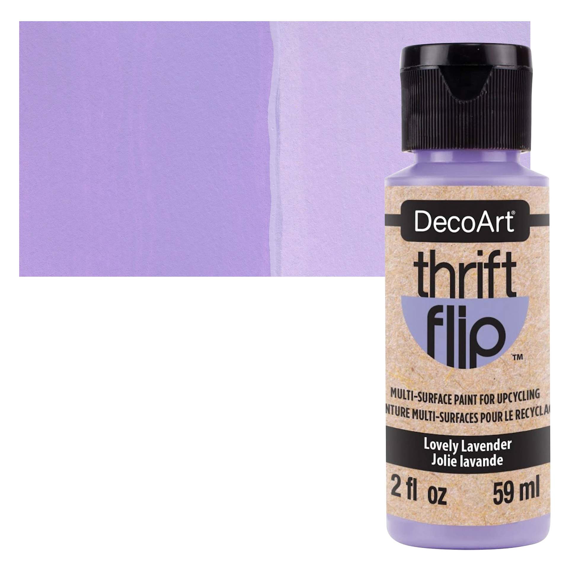 DecoArt Thrift Flip Multi-Surface Paint - Lovely Lavender, 2 oz bottle and swatch