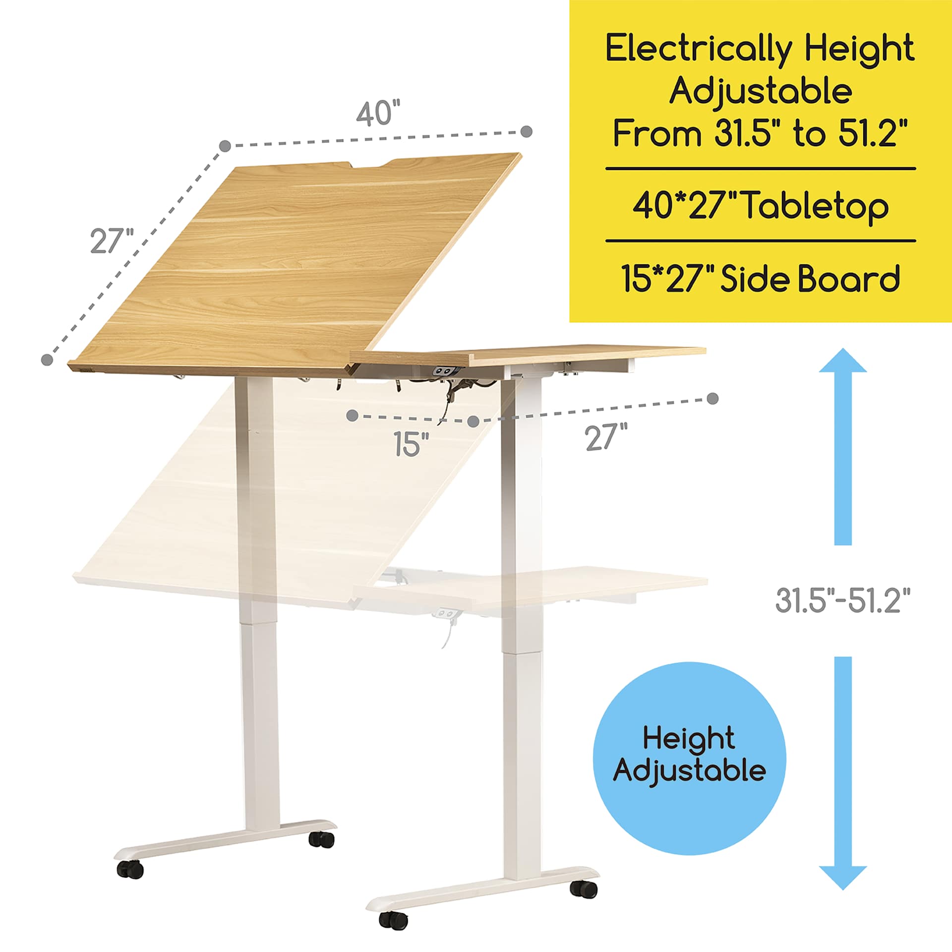 Meeden Electric Drafting Table - 40" W x 27" L - adjustable height