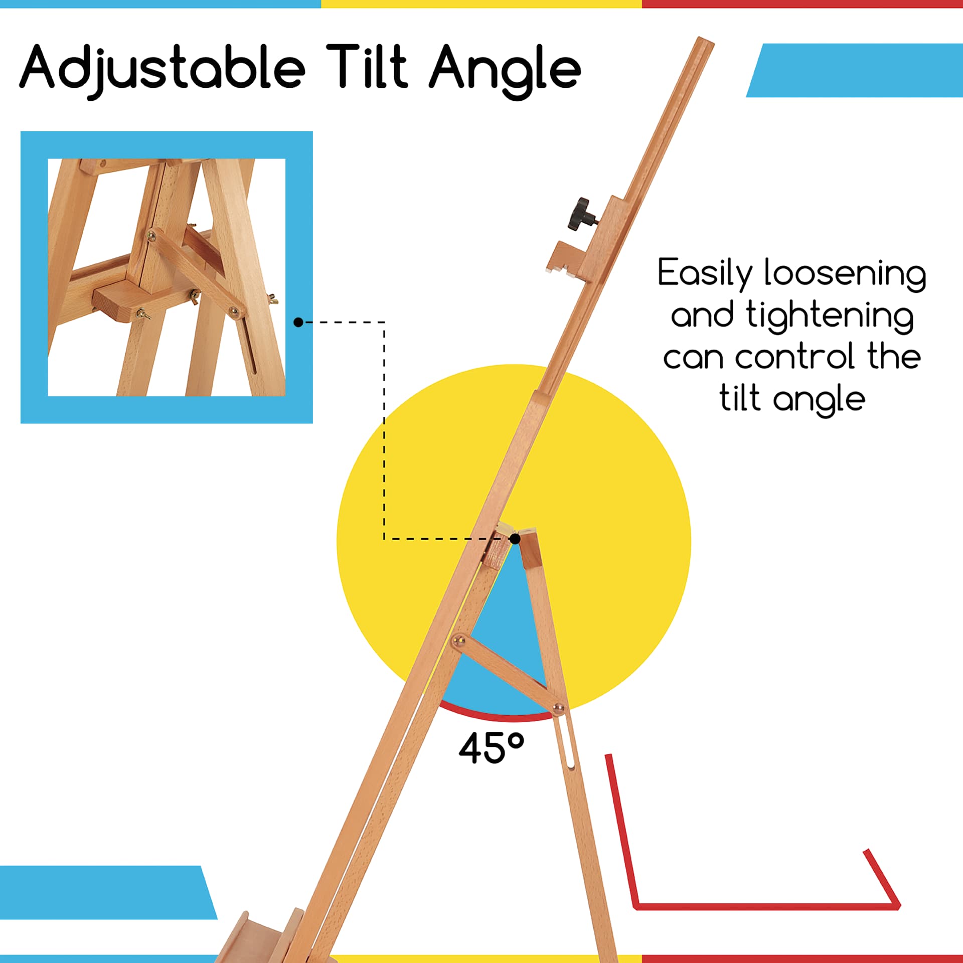 Meeden Large A-Frame Easel - Natural Beech Wood, adjustable tilt angle feature
