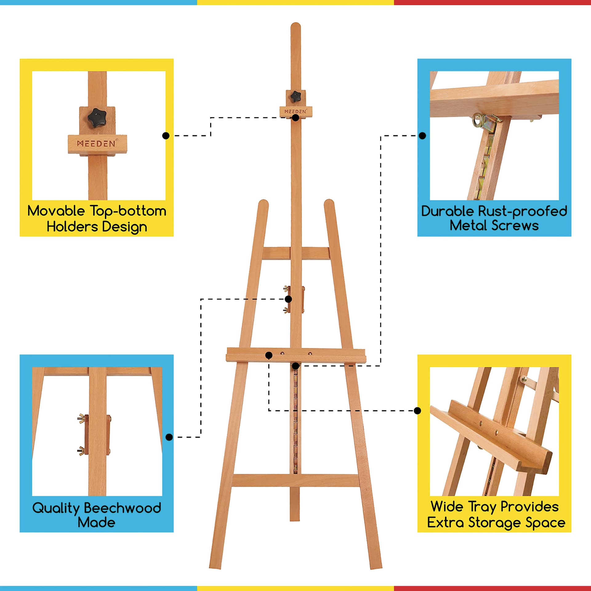 Meeden Large A-Frame Easel - Natural Beech Wood, featuring sections of the easel