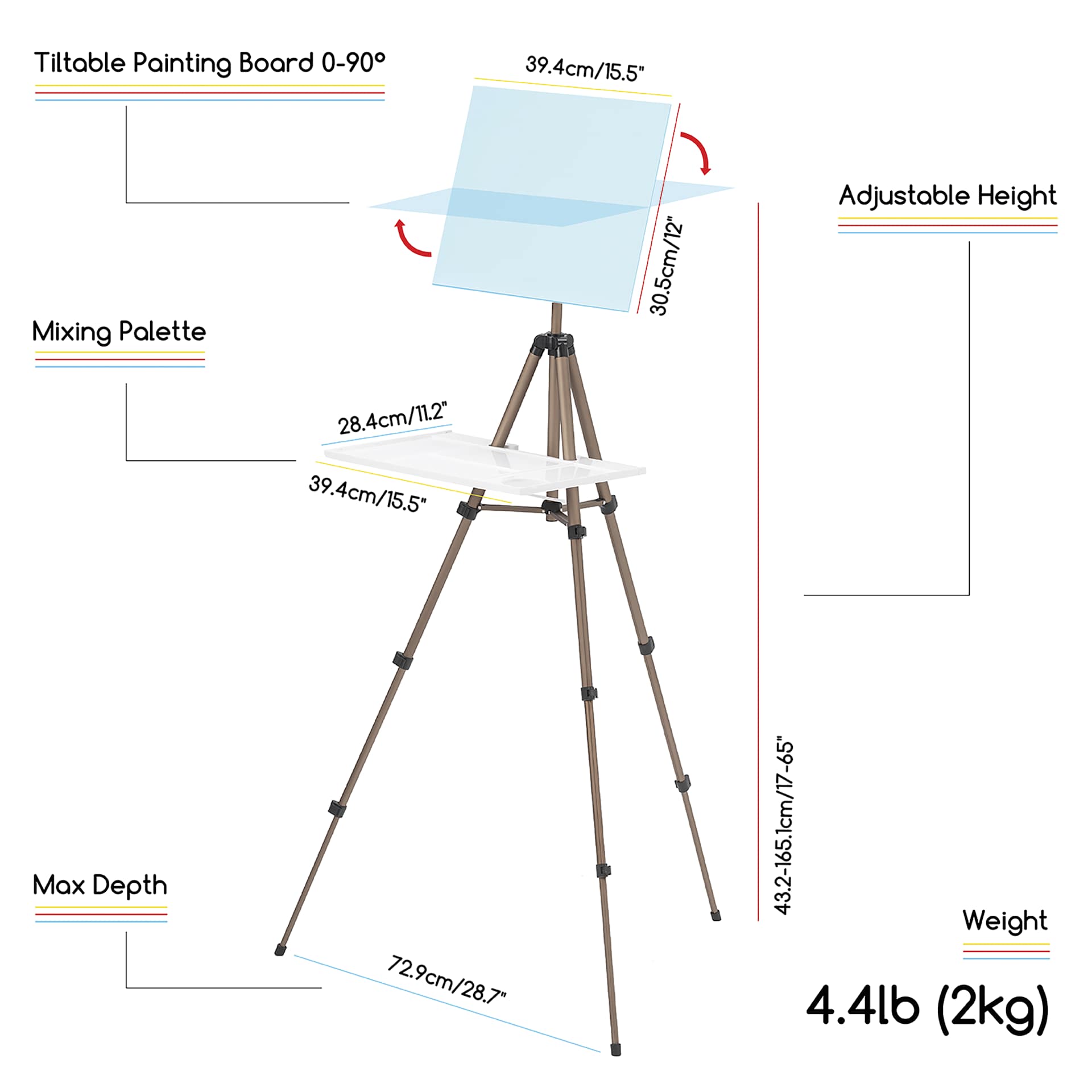 Meeden Watercolor Plein Air Easel - dimensions